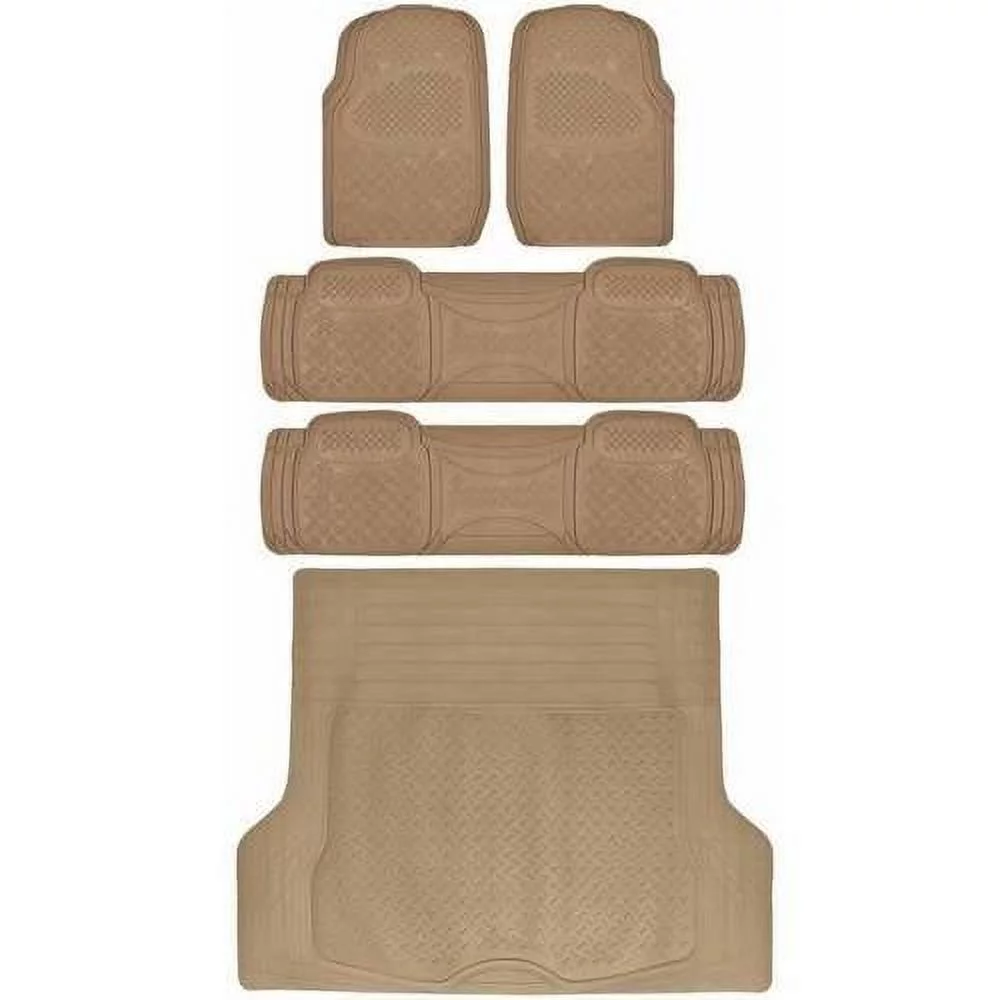 BDK Super Duty Rubber Floor Mats for Car SUV and Van 3 Rows with Cargo Mat, All Weather, Heavy Duty, 3 Colors