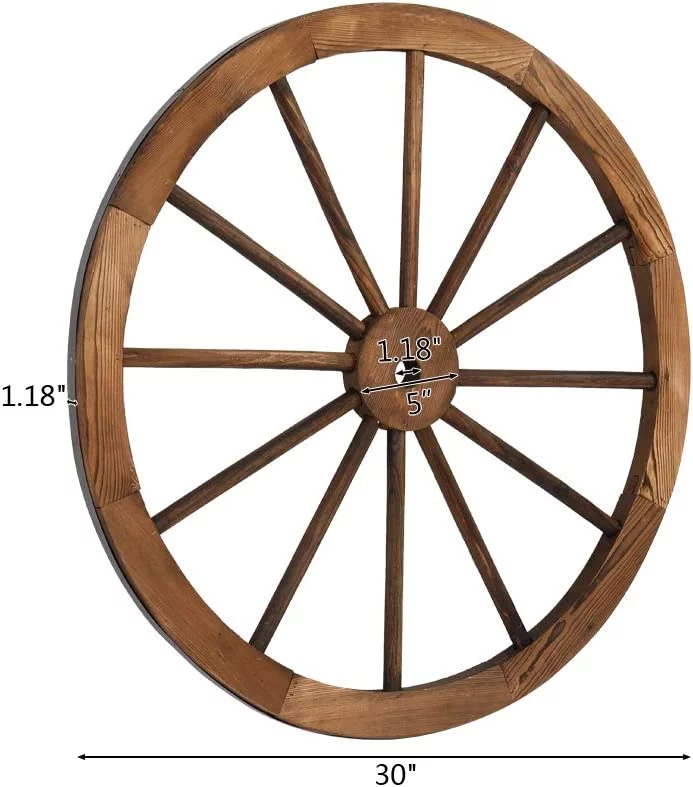 2Pcs Wooden Wheel,Old Western Style Garden Art Wall Decor Wooden Wagon Wheel Brown (30-Inch)