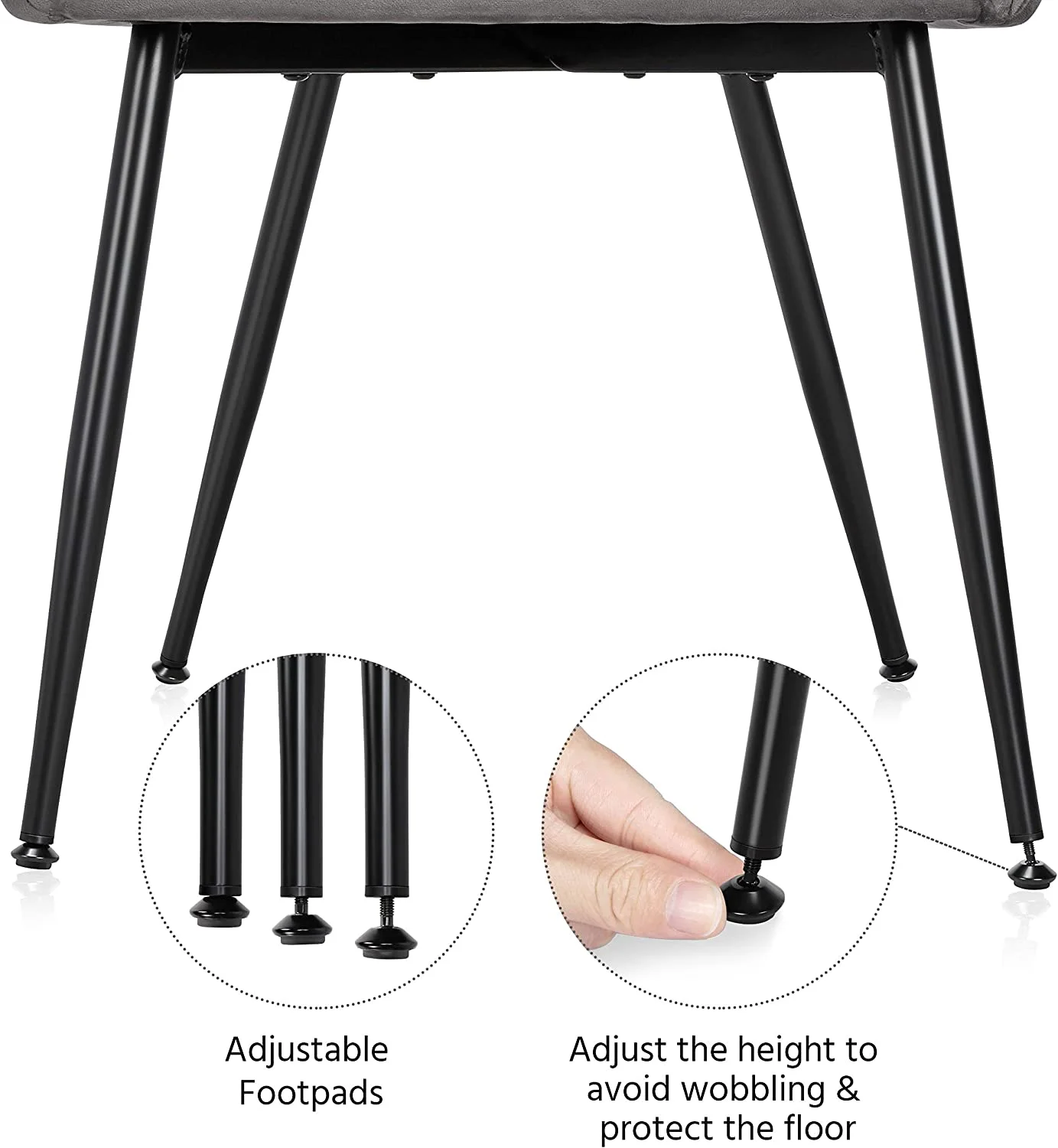 TJUNBOLIFE Dining Chairs Armchairs Velvet Upholstered Side Chairs Modern Chairs with Steel Legs Kitchen Dining Room Living Room Gray 2pcs