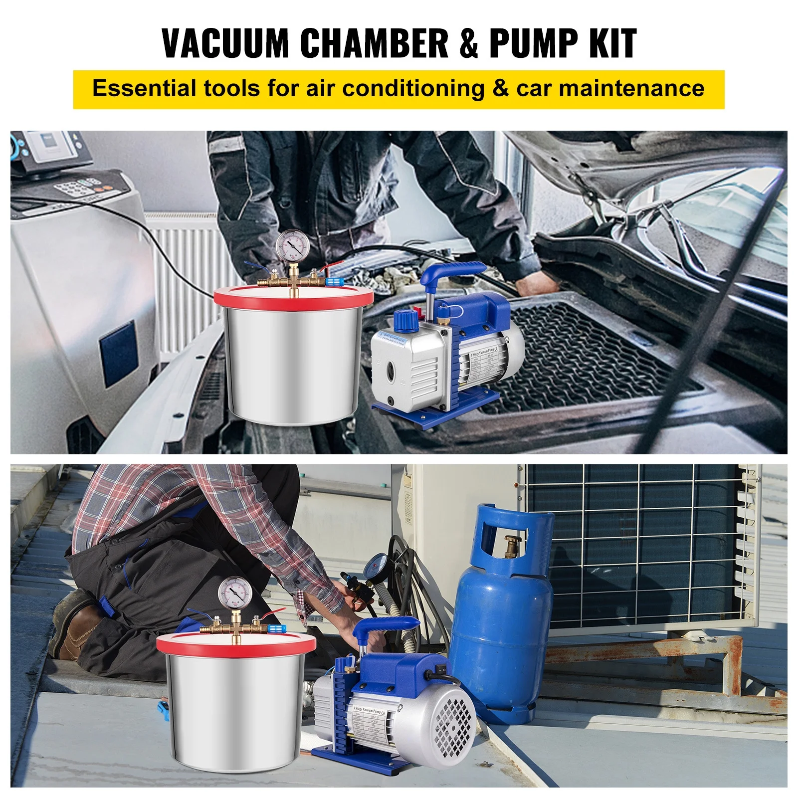 SKYSHALO Vacuum Pump 2 Gallon Vacuum Chamber Silicone Epoxy Degassing with 4CFM 1/3HP Single Stage Vacuum Pump