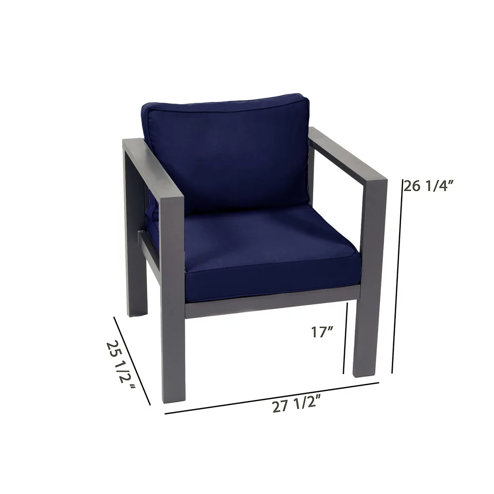 Tortuga Outdoor Lakeview Aluminum Chair Set with 2 Chairs & 2 Ottomans, Navy Fabric