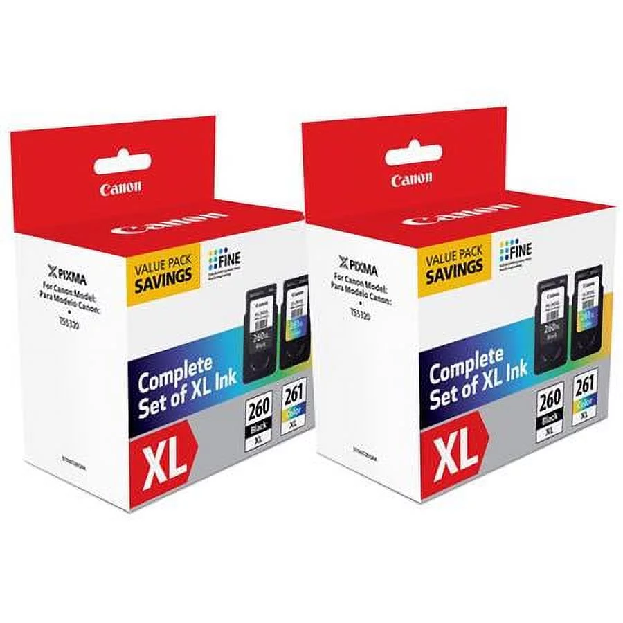 2 Pack PG-260XL Black & CL-261XL Color Ink Cartridge Value Pack for PIXMA TR7020, TS5320 Printers