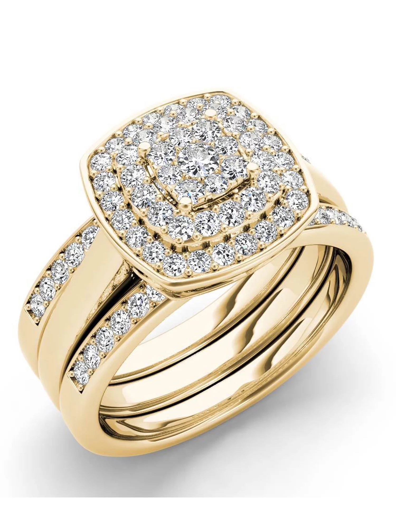 Imperial 3/8Ct TDW Diamond 10k Yellow Gold Cluster Halo Bridal Set (H-I, I2)