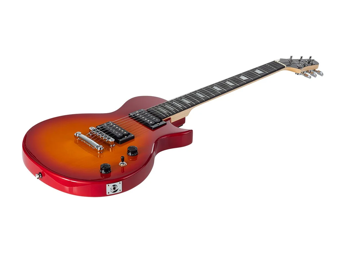 Monoprice 66 Classic V2 Cherry Electric Guitar with Gig Bag, Right, 6 Strings, Poplar Body, HH Pickups - Indio Series