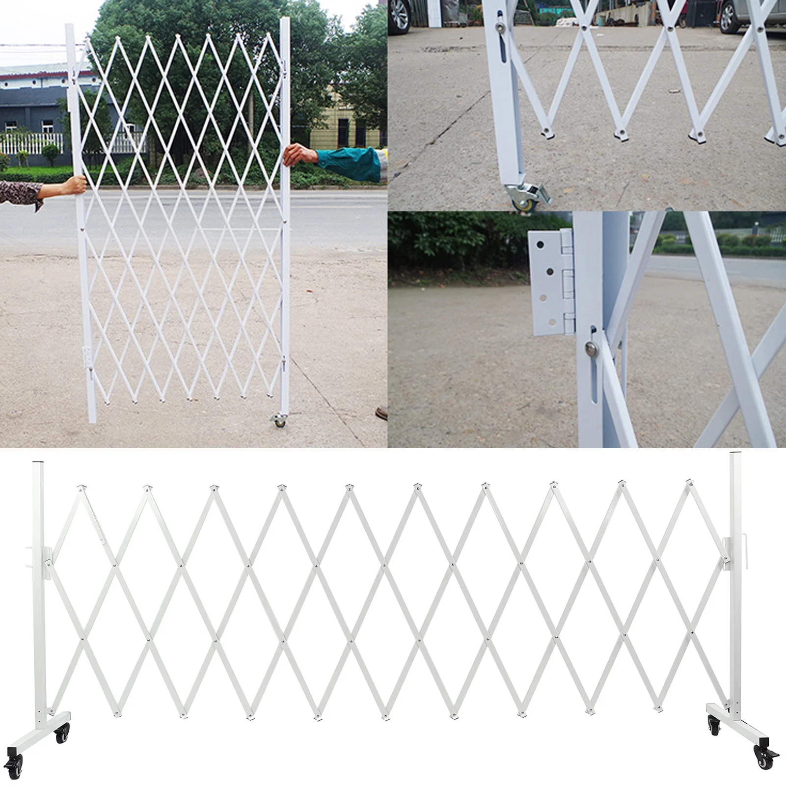 Goldmeet Metal Expandable Barricade Gate Folding Mobile Safety Barrier Driveway Security Flexible Retractable Fence 130in