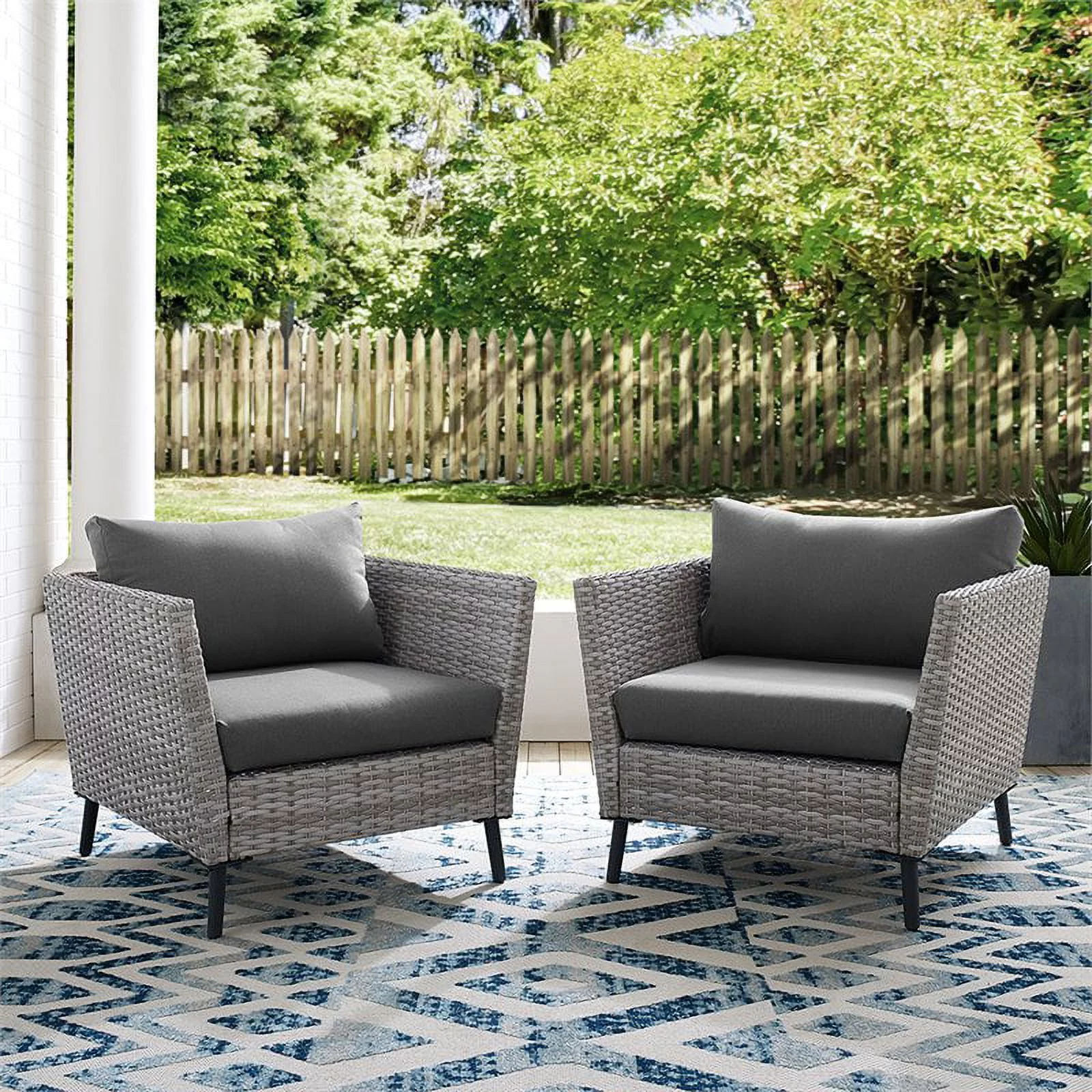 Afuera Living Contemporary Wicker Patio Arm Chair in Gray (Set of 2)
