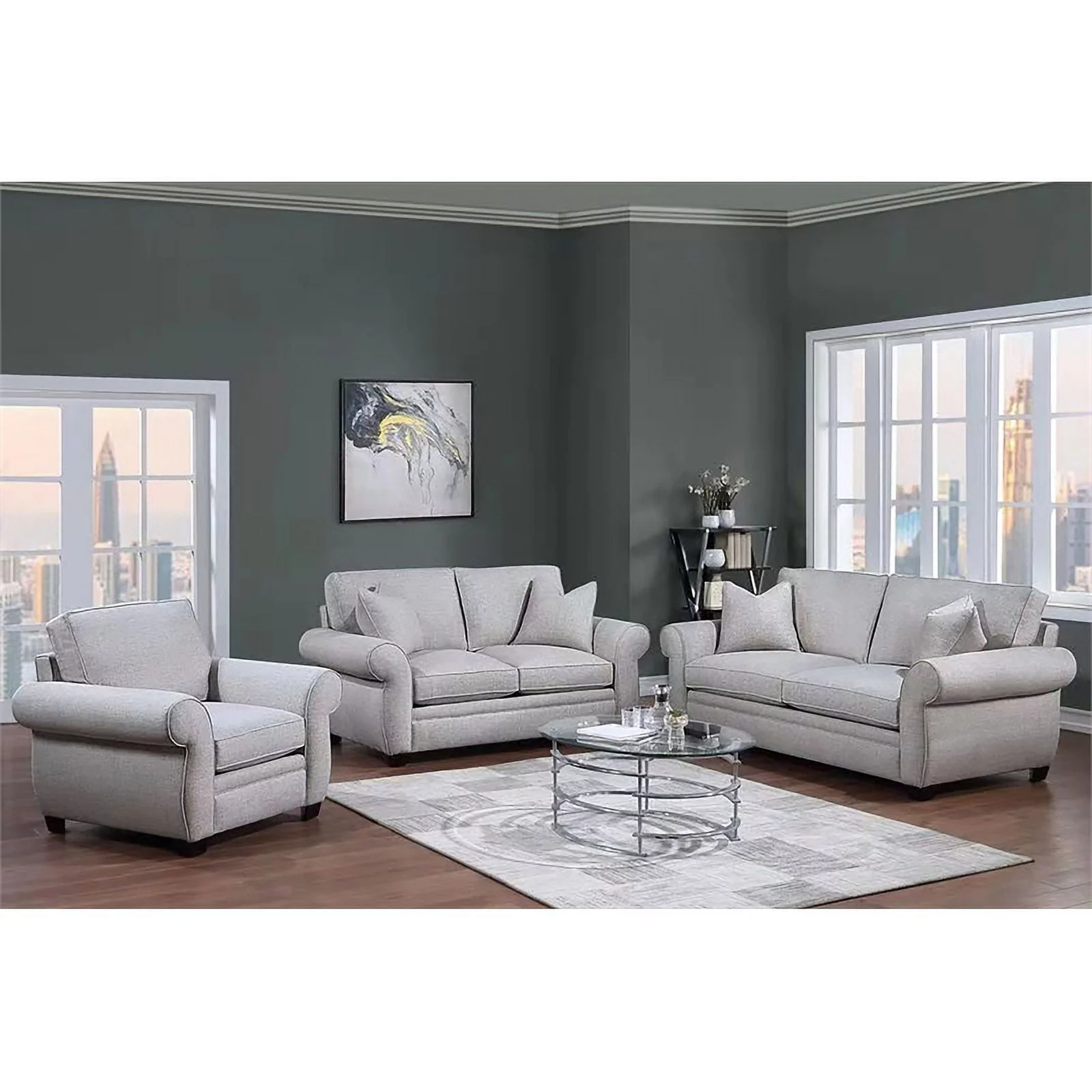 Porter Designs Oasis Transitional Fabric Loveseat with Rolled Arms in Cream