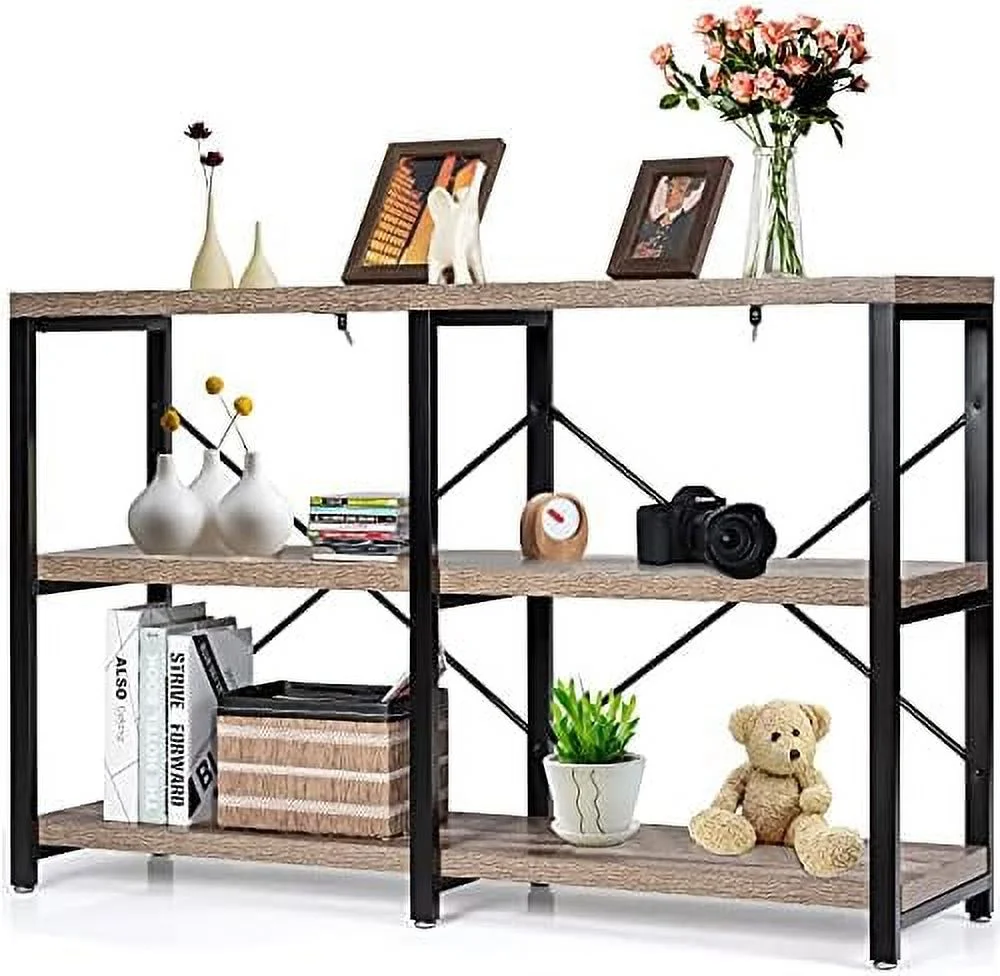 JYHOME 3-Tier Console Table  55" L Sofa Table w/ Shelves  Rustic Narrow Entryway Table  Media Entertainment Center  Wood Accent Couch Table for Hallway Living Room