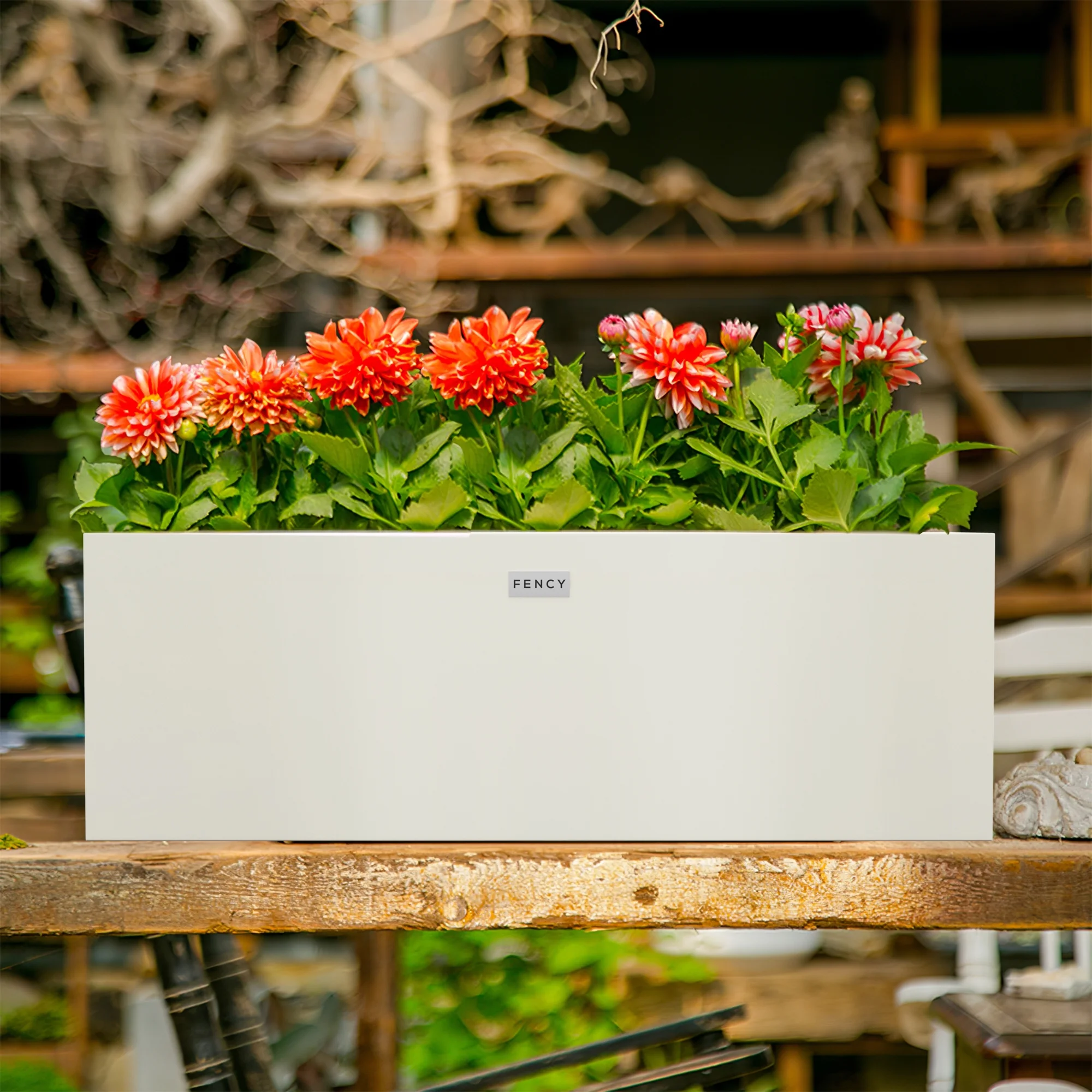 Fency Outdoor Metal Raised Garden Bed Planter Box for Vegetables, Flowers, Herbs, Succulents Rectangle Aluminum Alloy Box (White, 35