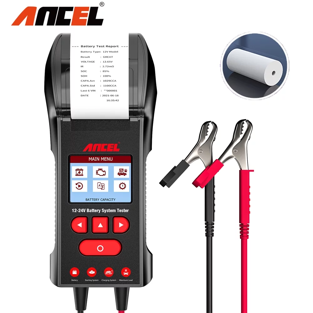 Ancel BST600 Battery Teaster for 12V 24V Bettery Scanner  Cranking Test Data Review Charging Test 100-2000 CCA Automotive Battery Load Tester (Free Thermal Paper) )