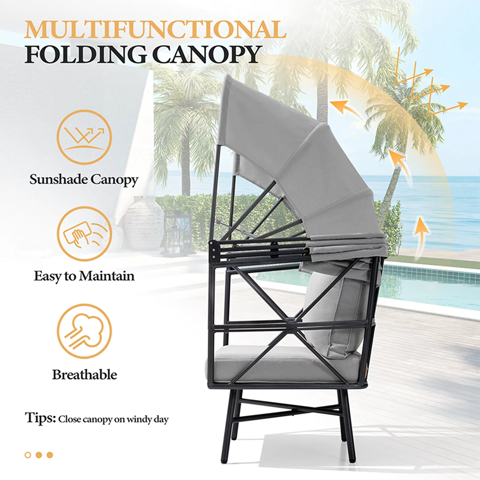 Pellebant Black and Gray Aluminum Patio Egg Chair with Cushion & Sun Shade Cover