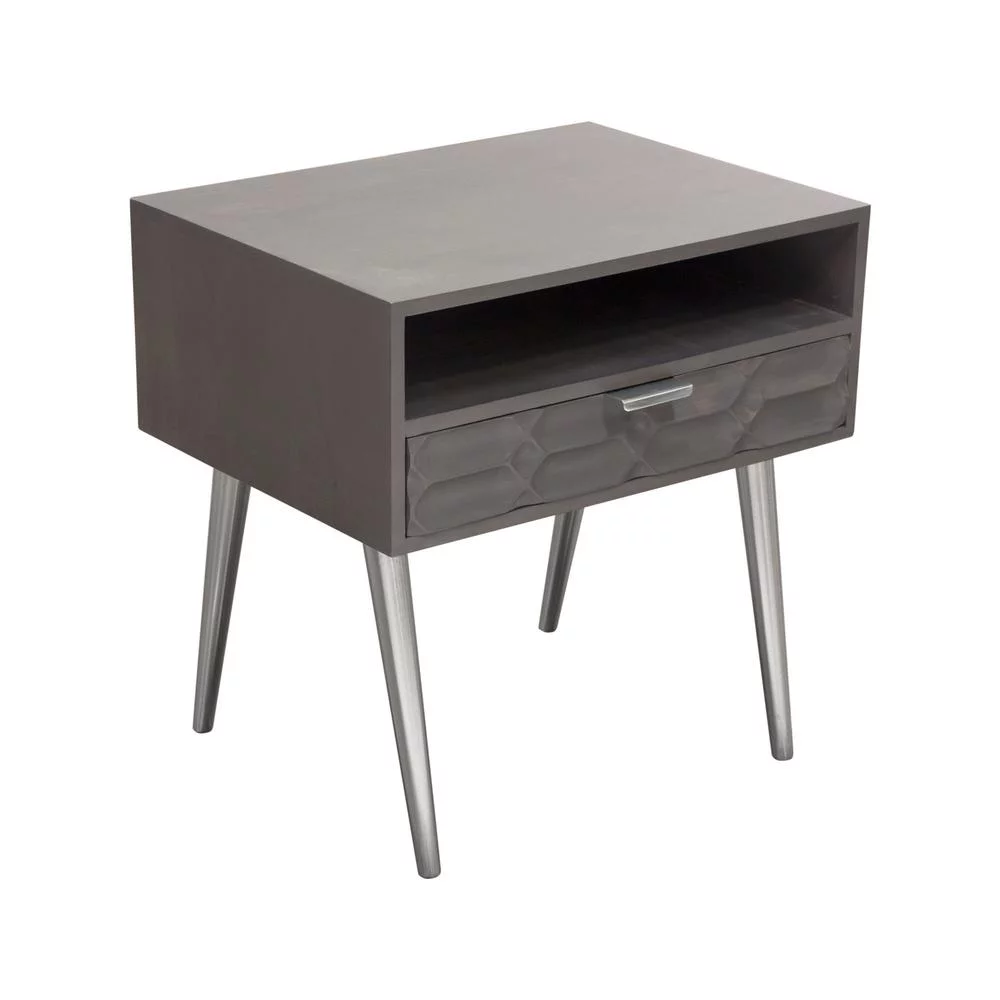 Diamond Sofa  Petra Solid Mango Wood 1-Drawer Accent Table with Nickel Legs, Smoke Grey Finish