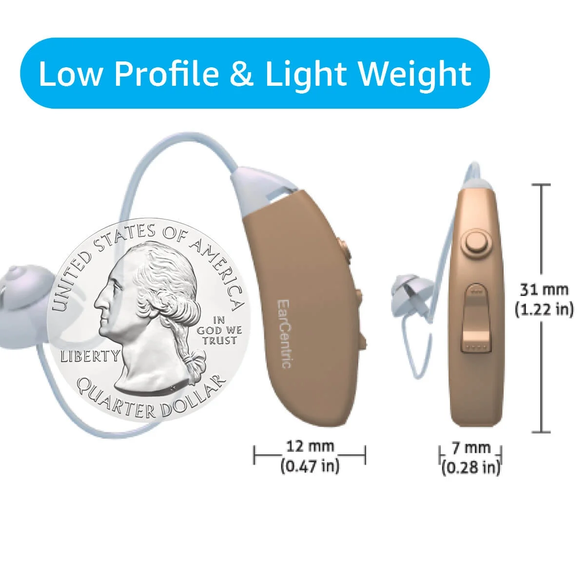 EarCentric Choice OTC Hearing Sound Amplifiers Aids for Ears Seniors with Noise Reduction [1 Pair, Beige]