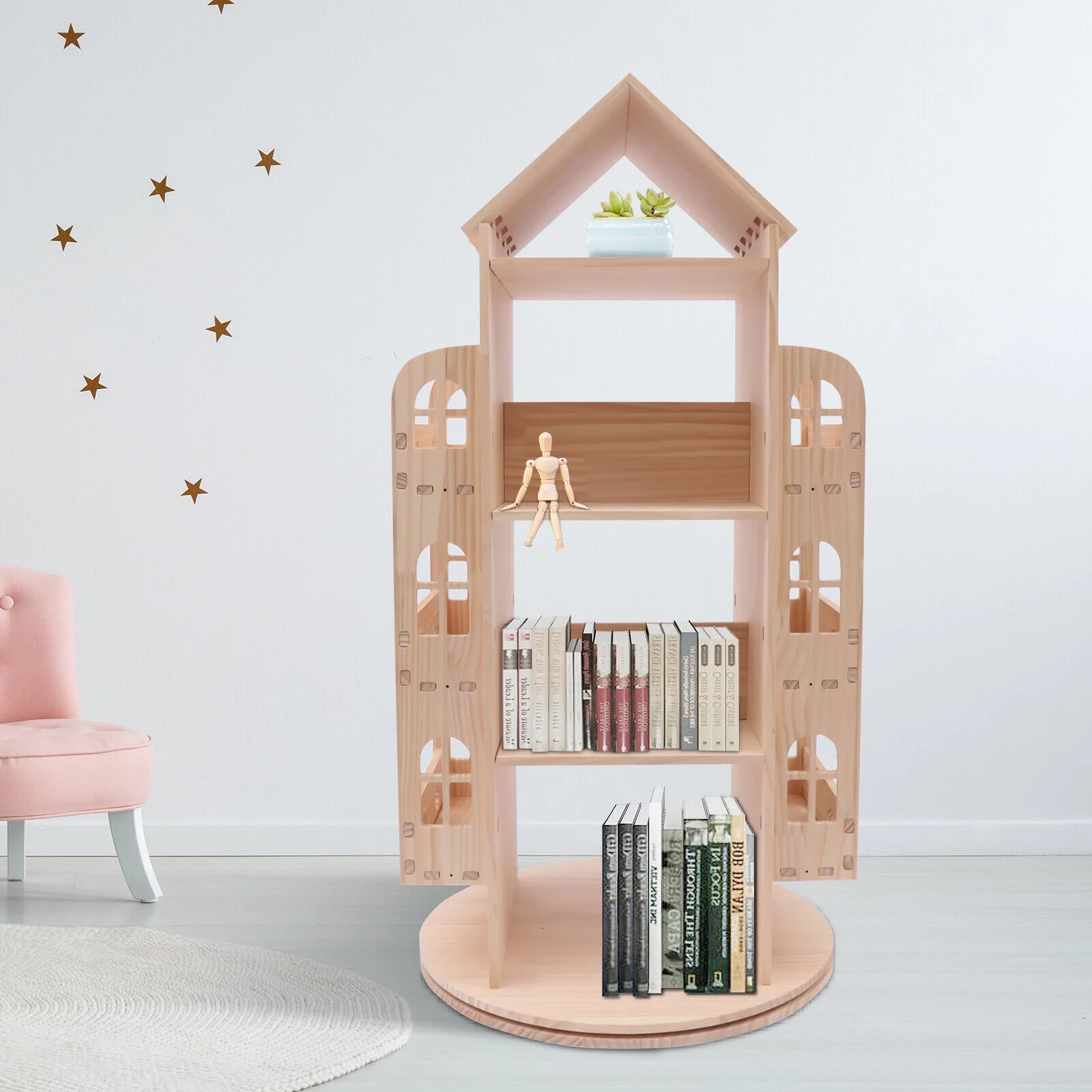 360° Rotating Bookshelf, 3 Tier Solid Freestanding Display Stackable Bookcase for Living Room, Study and Office (45X23X23 inch)