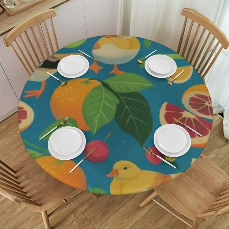 Pingxixi Duck Printed Patterns Round Tablecloth for Outdoor Picnic Water Resistant Spill Proof and Washable Tablecloth Kitchen and Xmas New Year Holiday Party Dinner  White