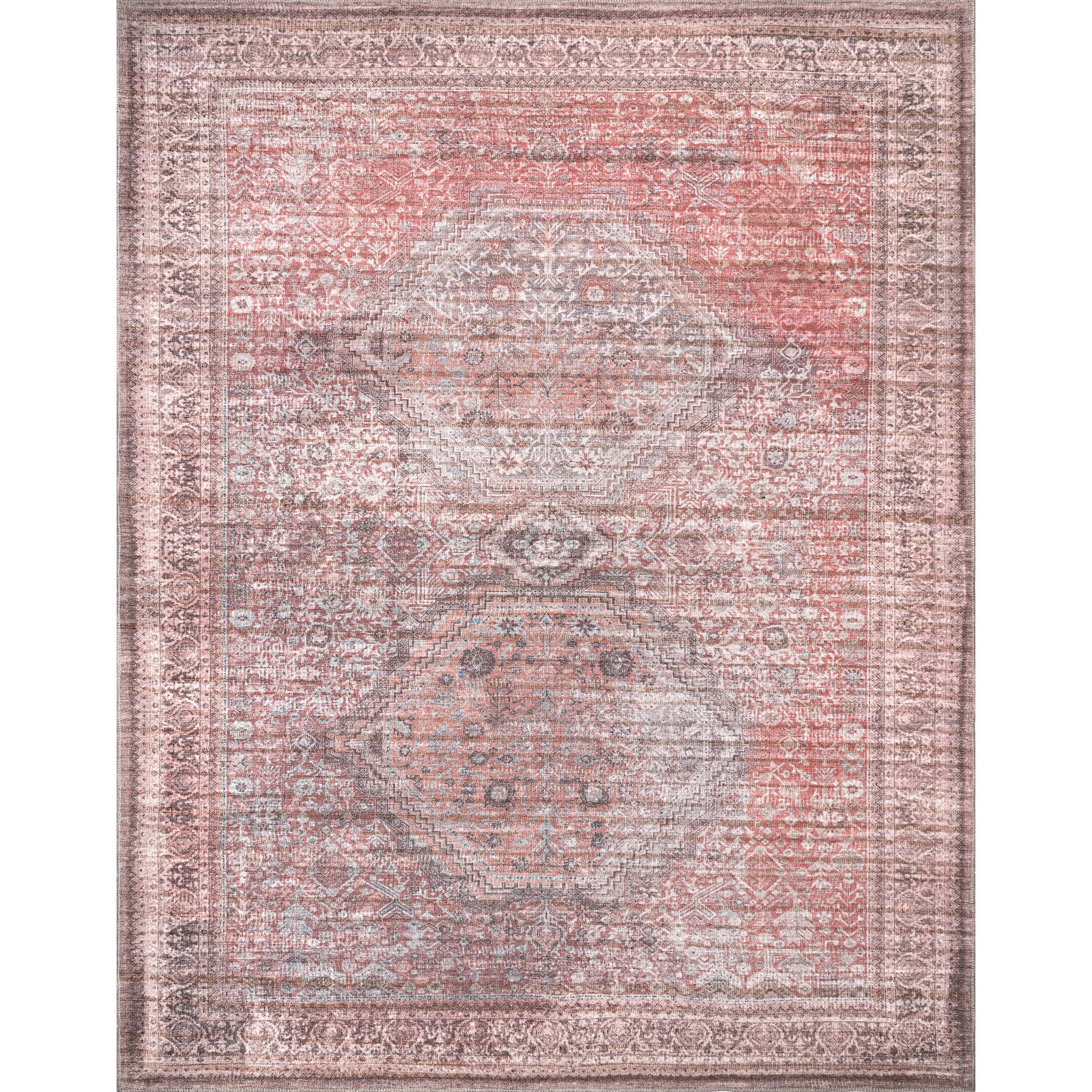 nuLOOM Justine Machine Washable Faded Geometric Medallion Area Rug, 7' x 9', Grey