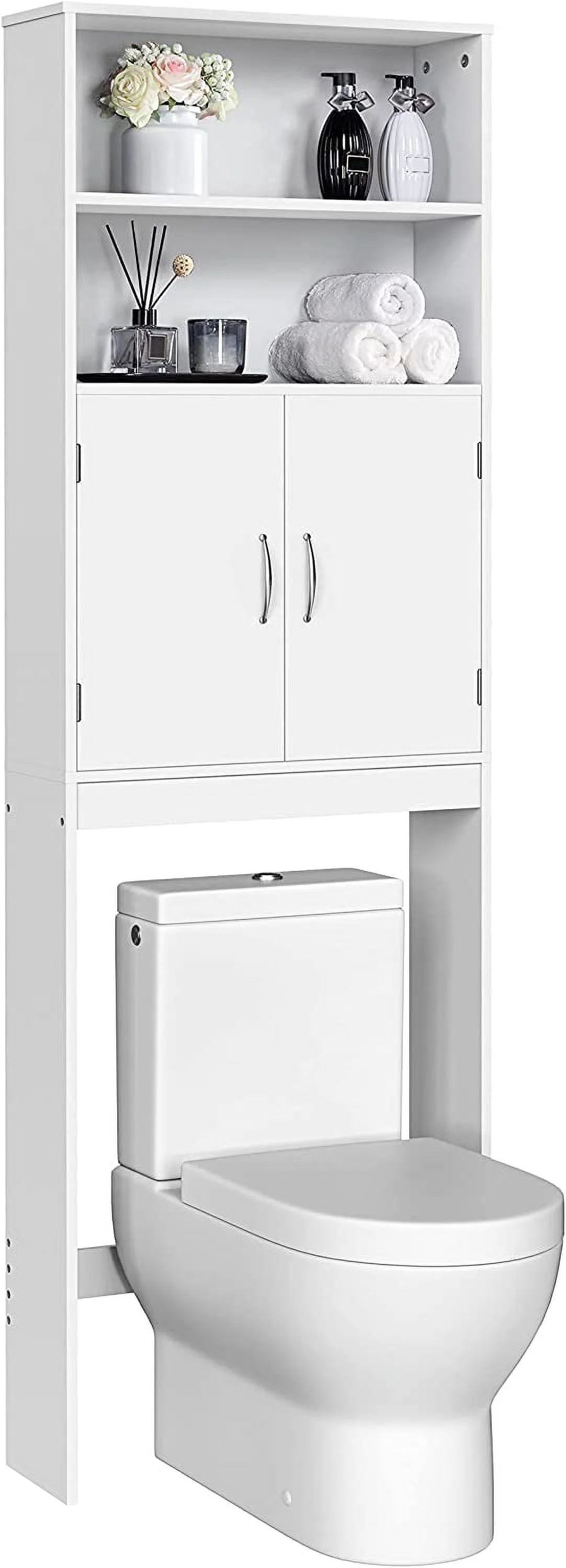 Over The Toilet Storage, Taller Bathroom Organizer Space-Saving Storage Cabinet with Adjustable Shelves and Double Doors, 77 in H, Espresso