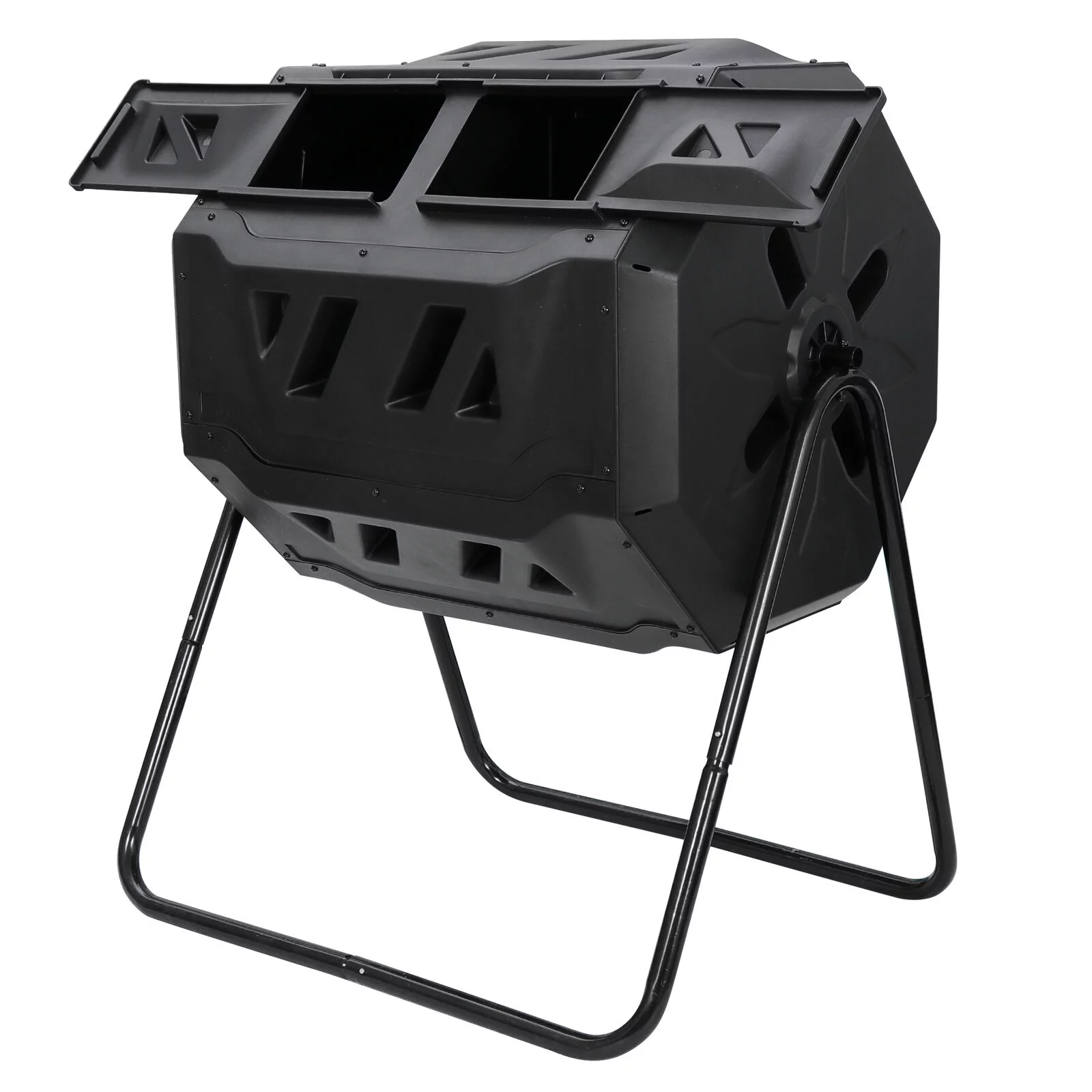 Large Dual Chamber Outdoor Compost Tumbler Bin - 43 Gallon Capacity - Efficient Black Composter for Tumbling