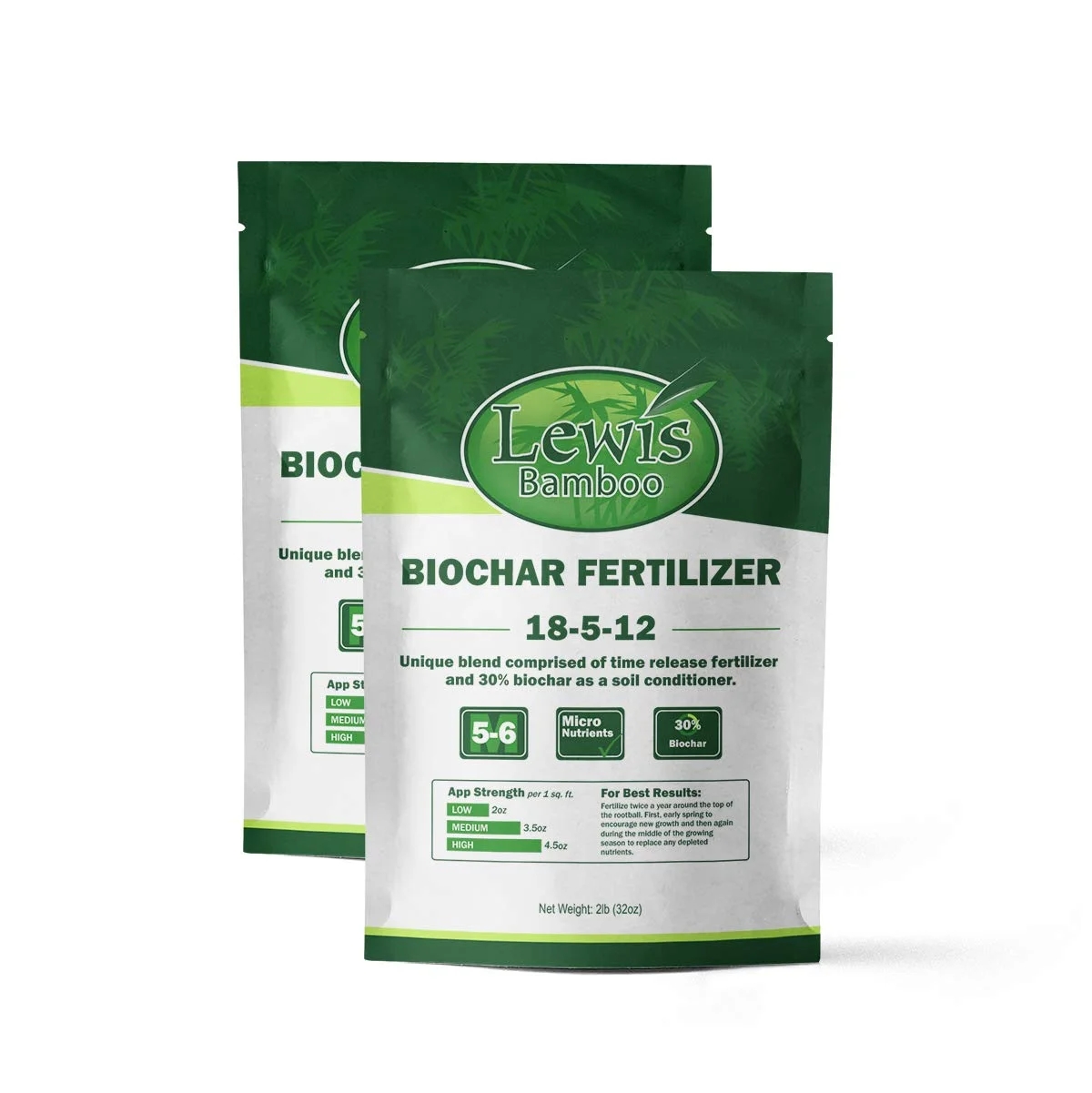 Biochar Fertilizer 18-5-12 (32oz Bag - 2 PACK) - Time Release Fertilizer with Biochar