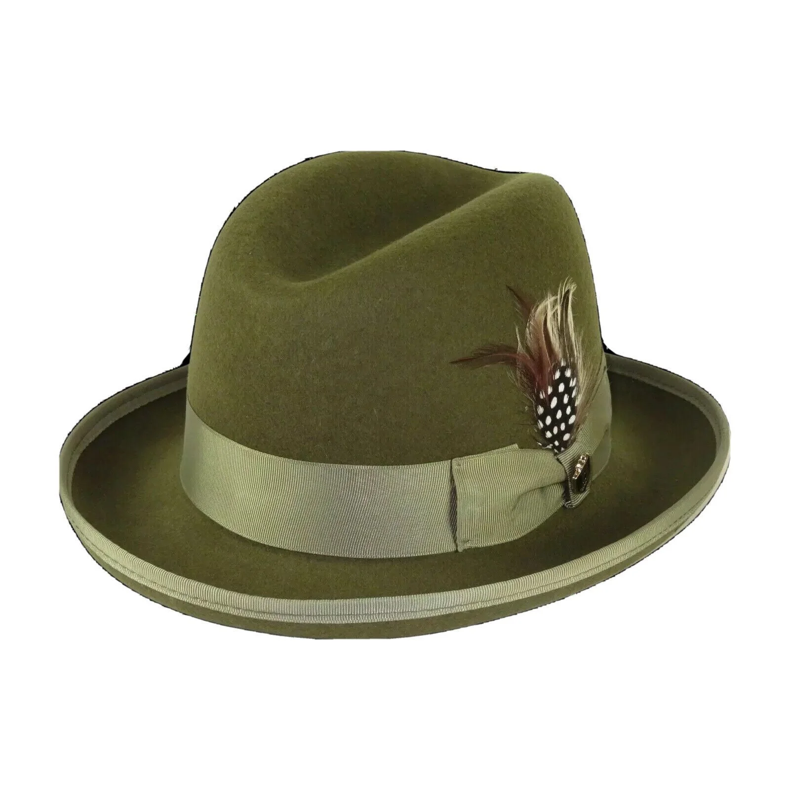 Men Bruno Capelo Dress Hat Australian Wool Homburg Godfather GF112 Olive Green