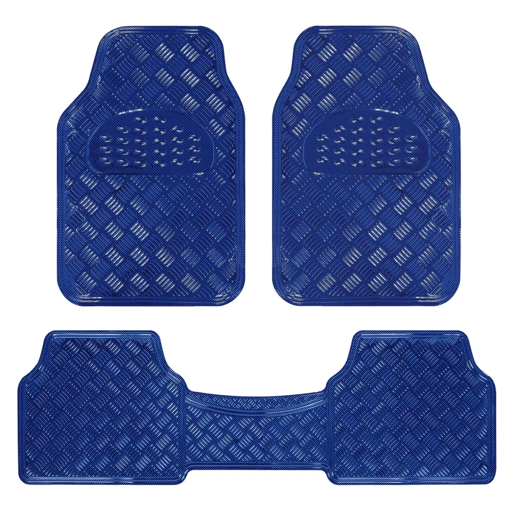Universal Fit Metallic Design Car Floor Mats-Heavy Duty All Weather with Rubber Backing (Navy Blue)