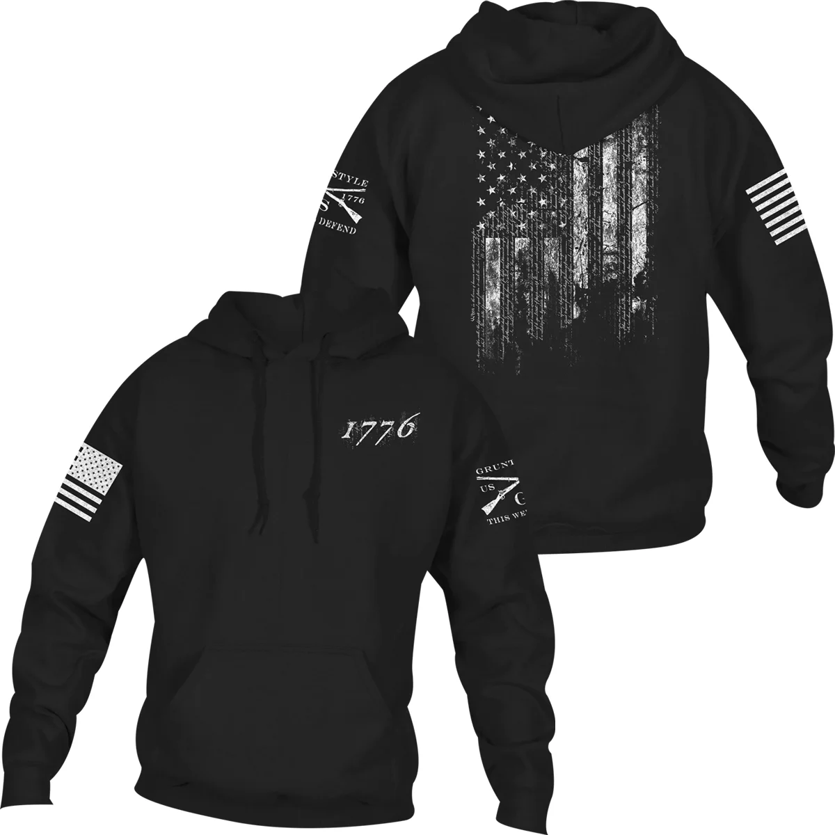 Grunt Style 1776 Flag Pullover Hoodie - XL - Black