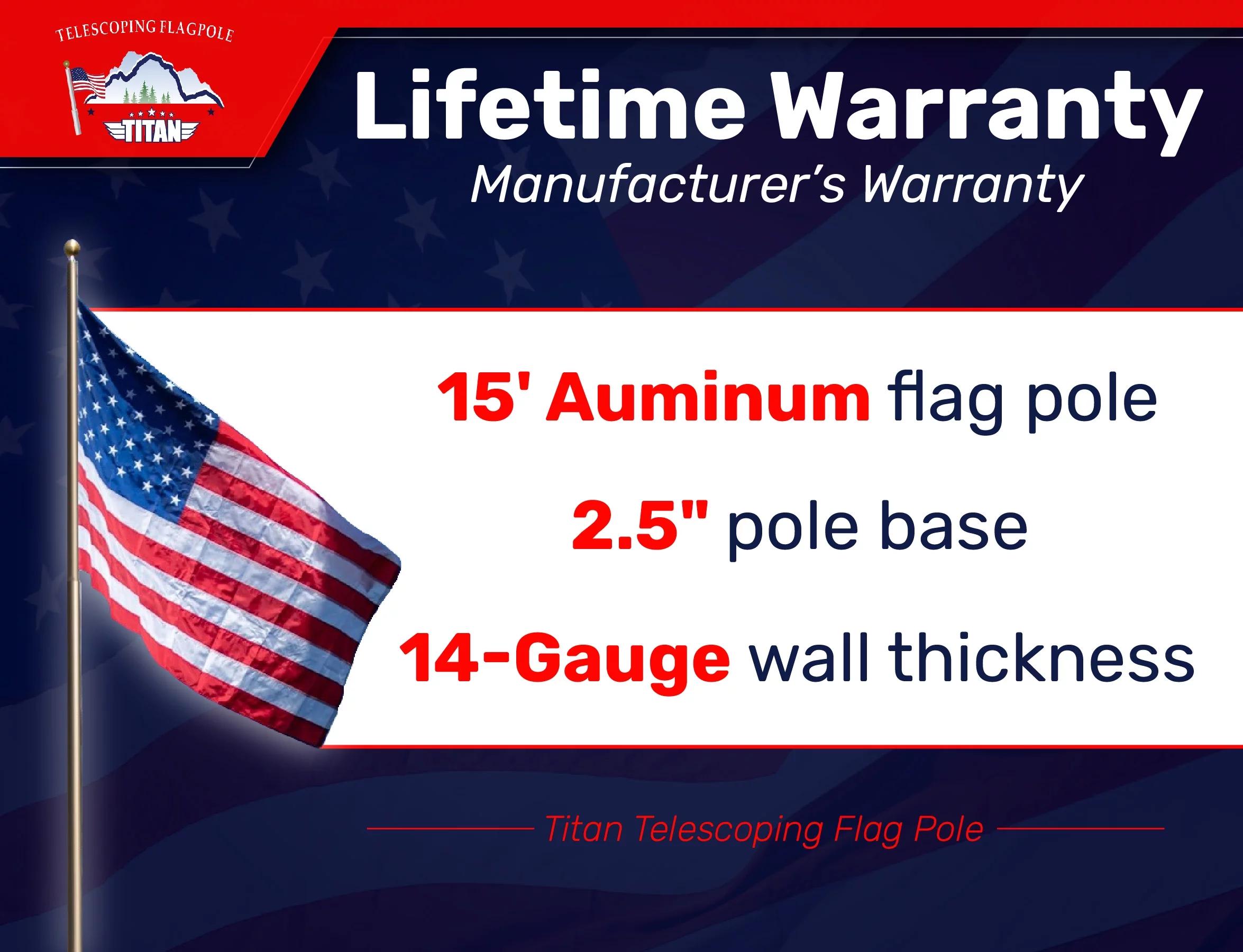 Titan Heavy Duty Aluminum Flag Pole Kit, Light Bronze 15 Feet