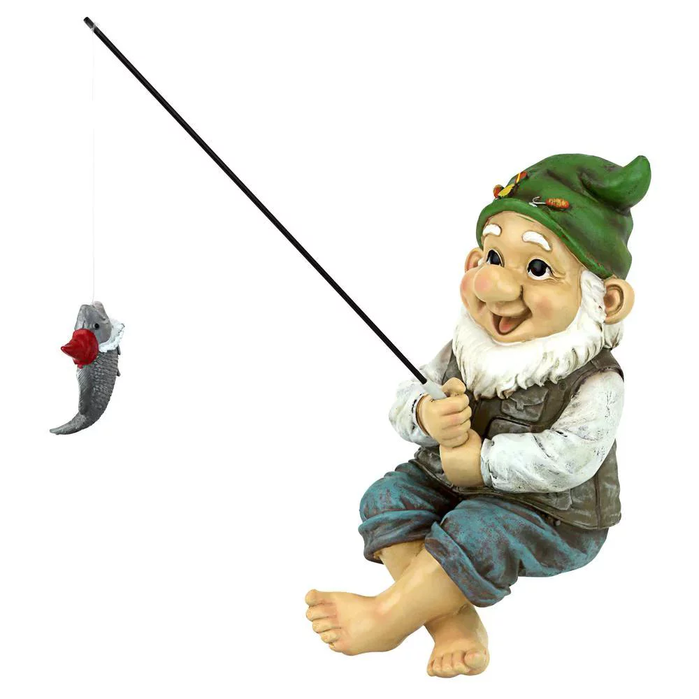 Design Toscano 9.5 In. H Ziggy The Fishing Gnome Garden Sitter Statue