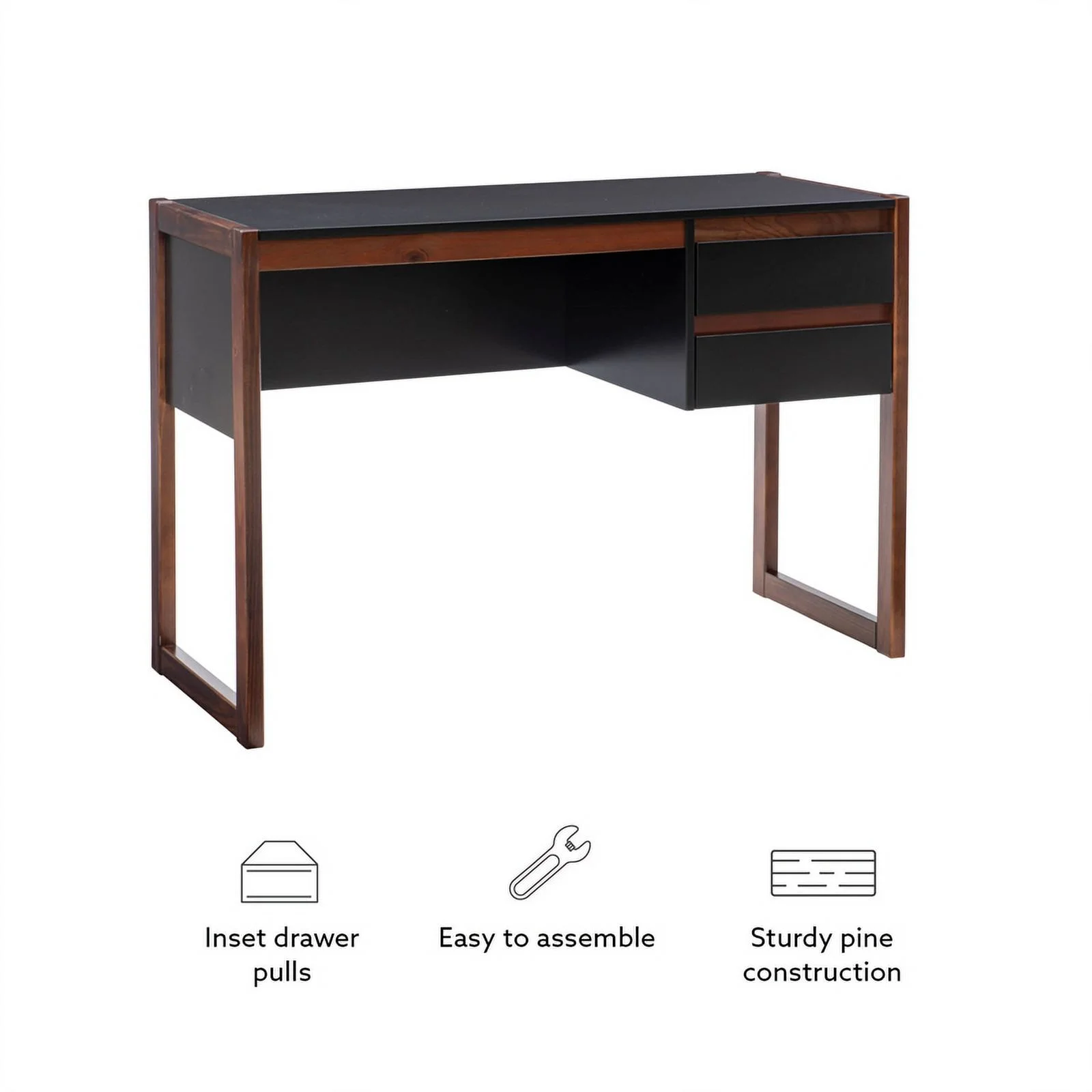 Linon Brock Wood Two Drawer Desk in Black and Walnut