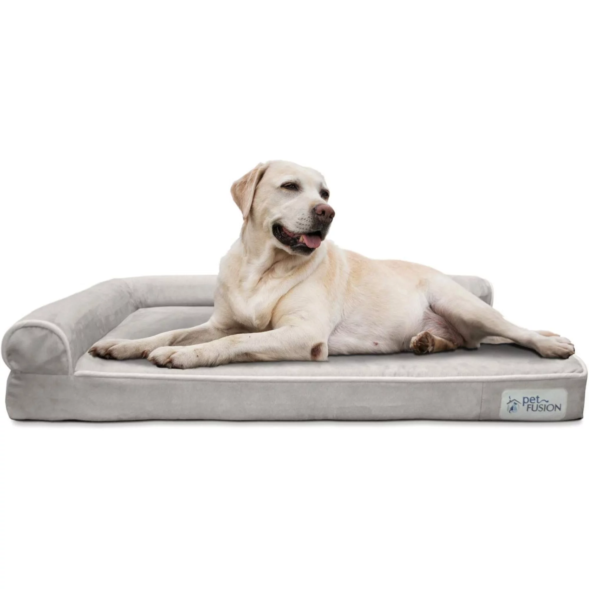 PetFusion BetterLounge Suede Orthopedic Memory Foam Dog Bed, Grey, Large