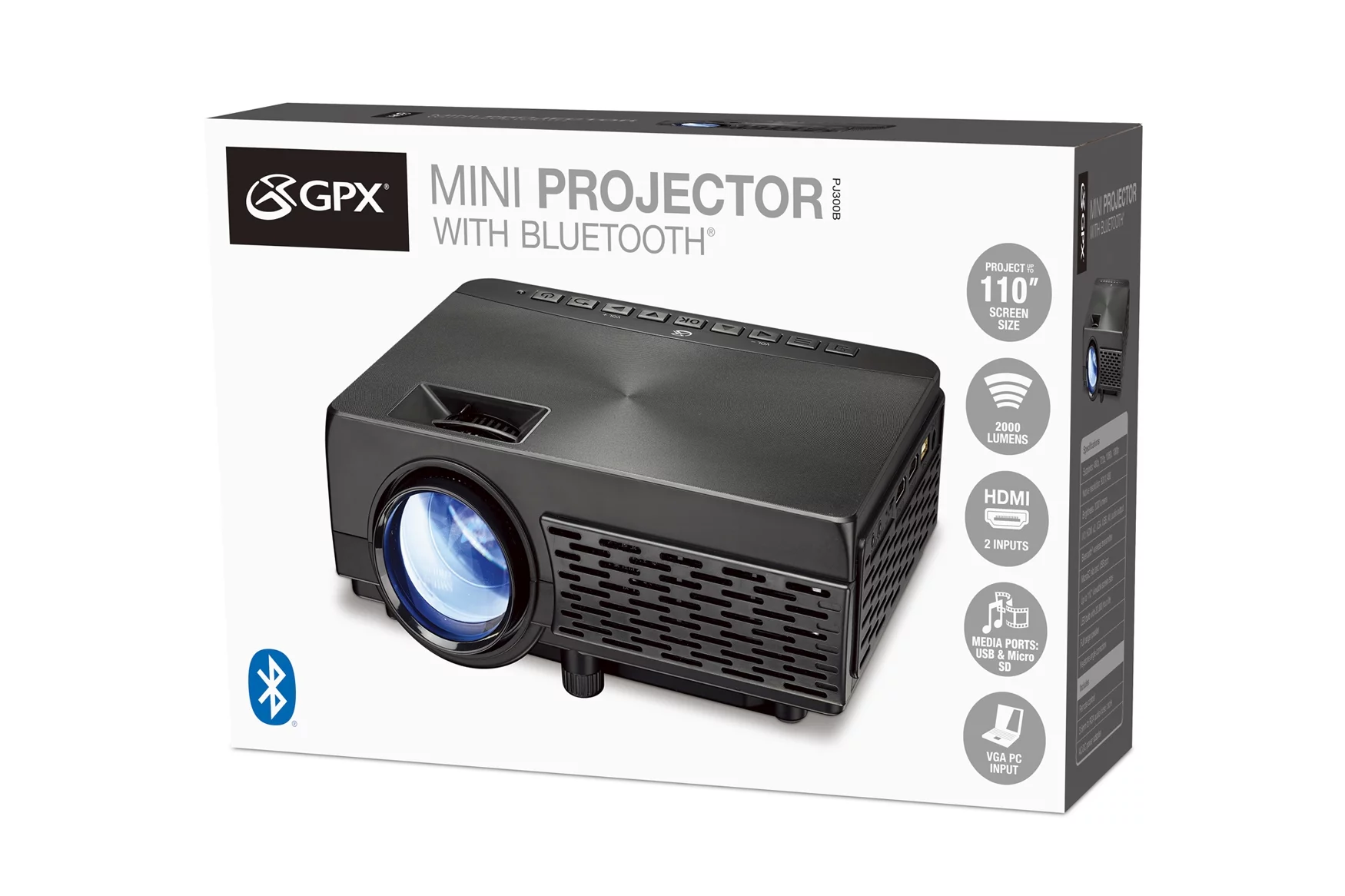 GPX PJ300B 150-In. 16:9 Portable Mini Projector with Bluetooth