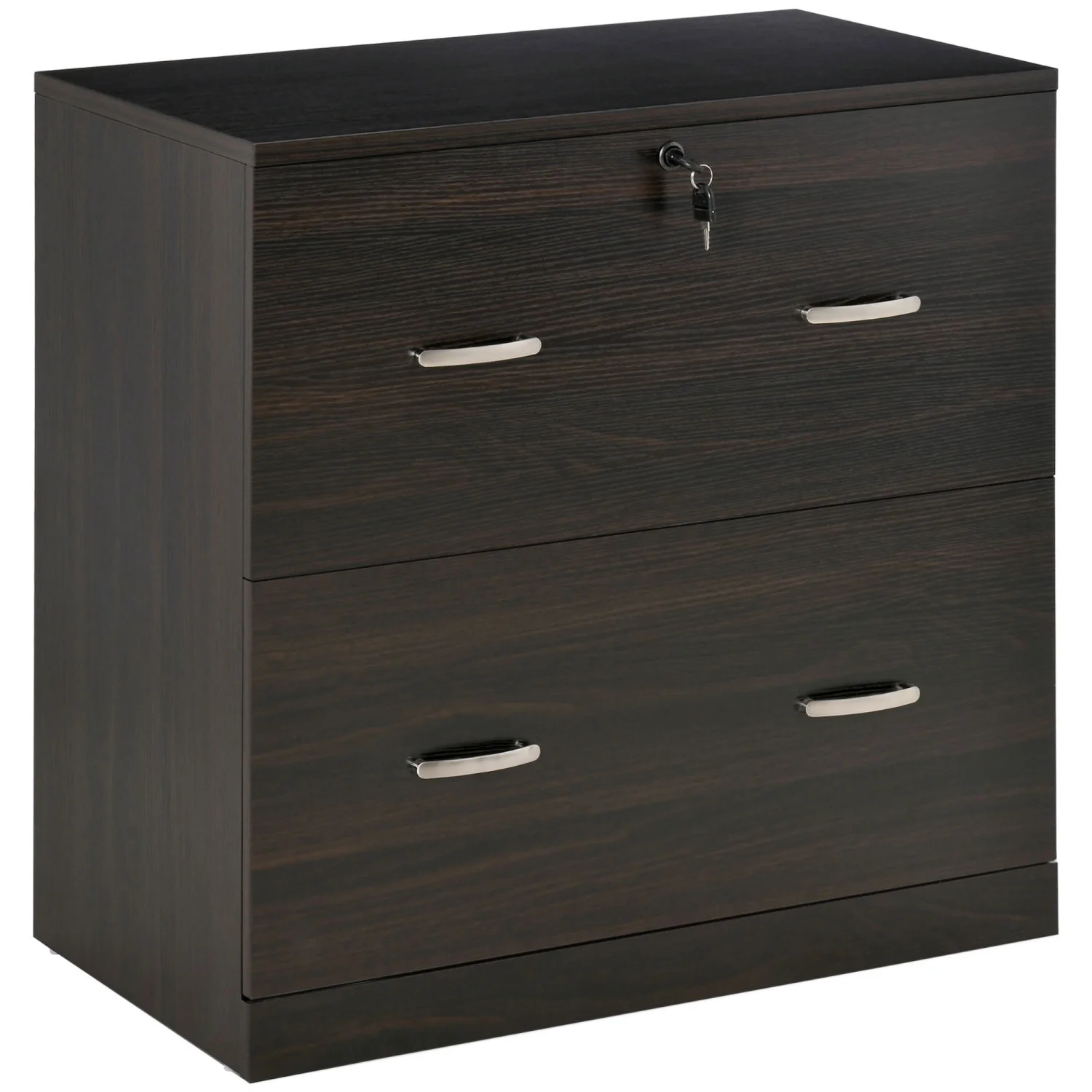Modern Vinsetto Lockable Walnut 2-Drawer Vertical File Cabinet for Home Office Organization  Secure Storage with Keys  Hanging Bar for Letter Size Files