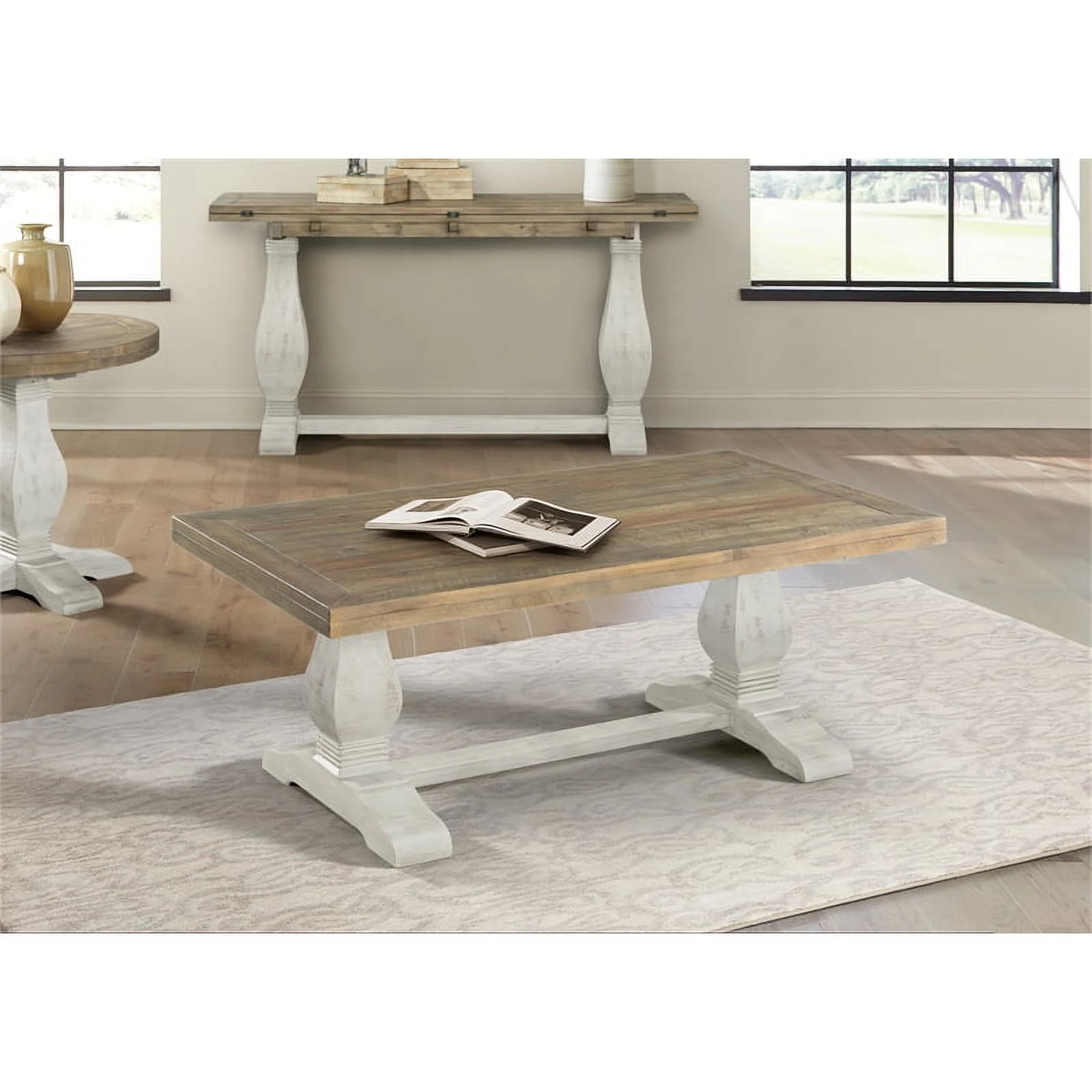 Home Square 2-Piece Set with Napa Solid Wood Coffee Table & End Table in White