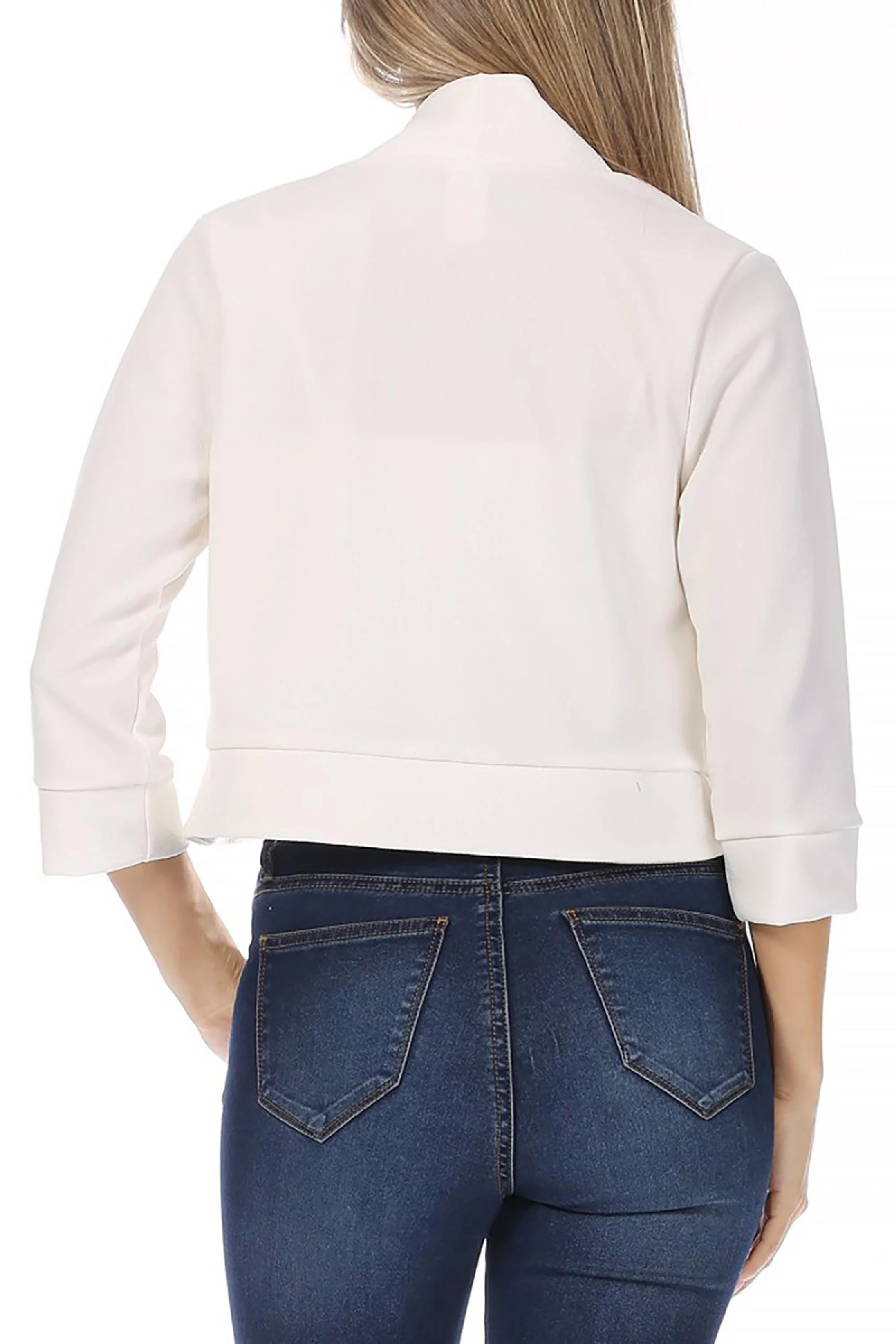 Moa Collection Women's Casual 3/4 Sleeve Bolero Open Front Cardigan Jacket Work Office Blazer