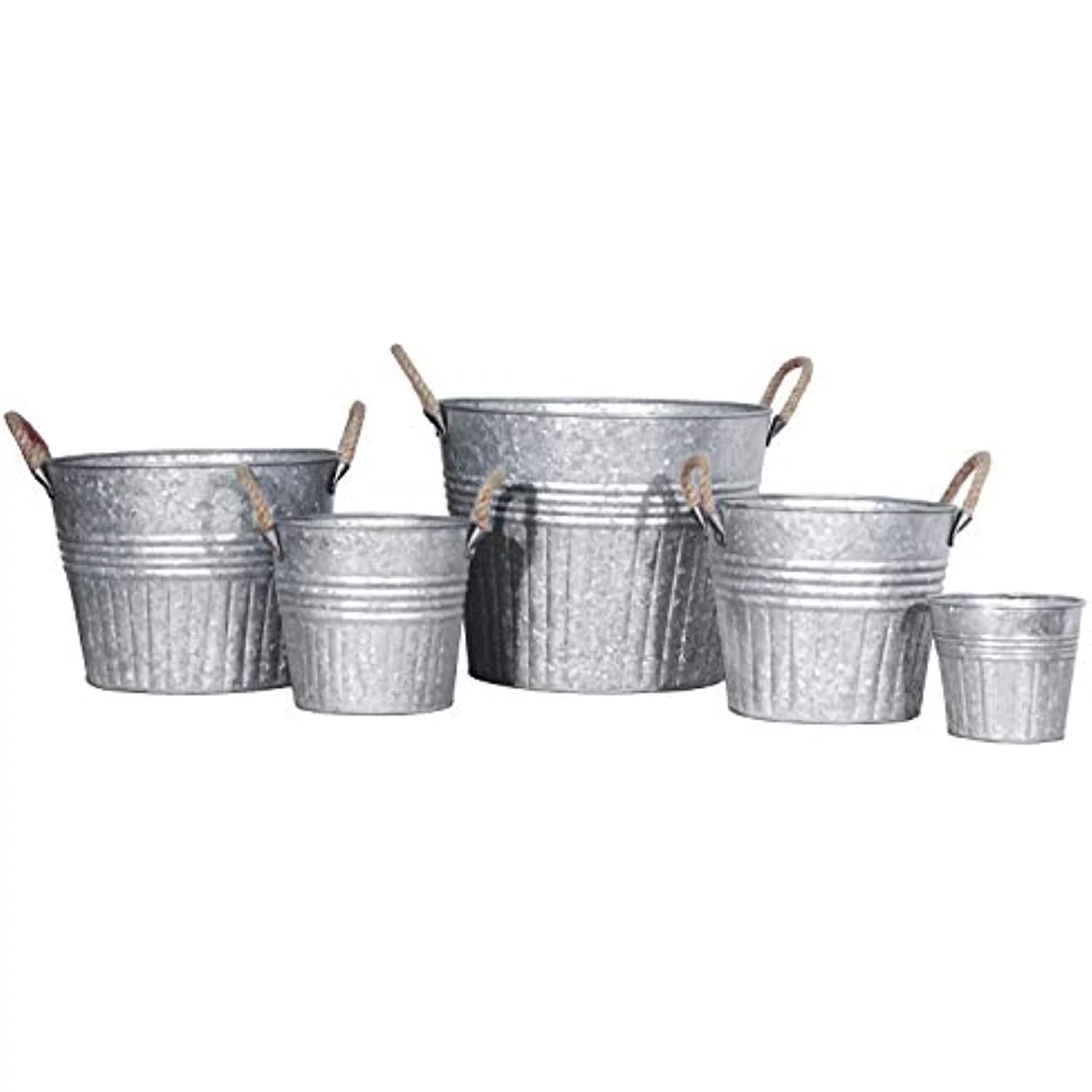 Robert Allen 212007 10 in. Galvanized Round Planter With Rope Handles