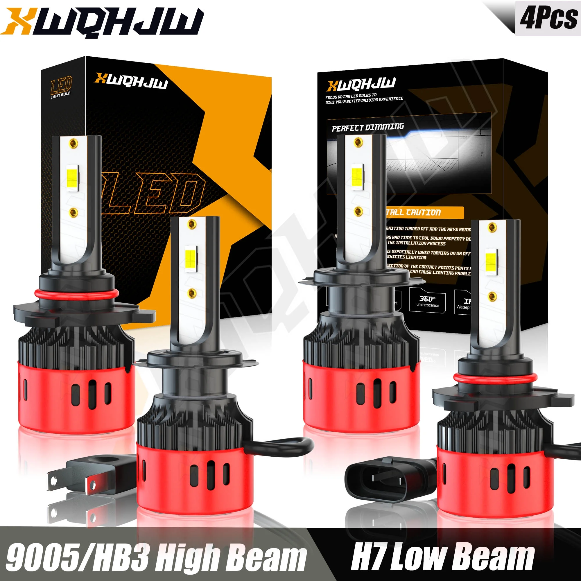 4x 9005 H7 LED Headlight Bulbs High&Low 6000K White For Kia Optima Forte 2017 2018