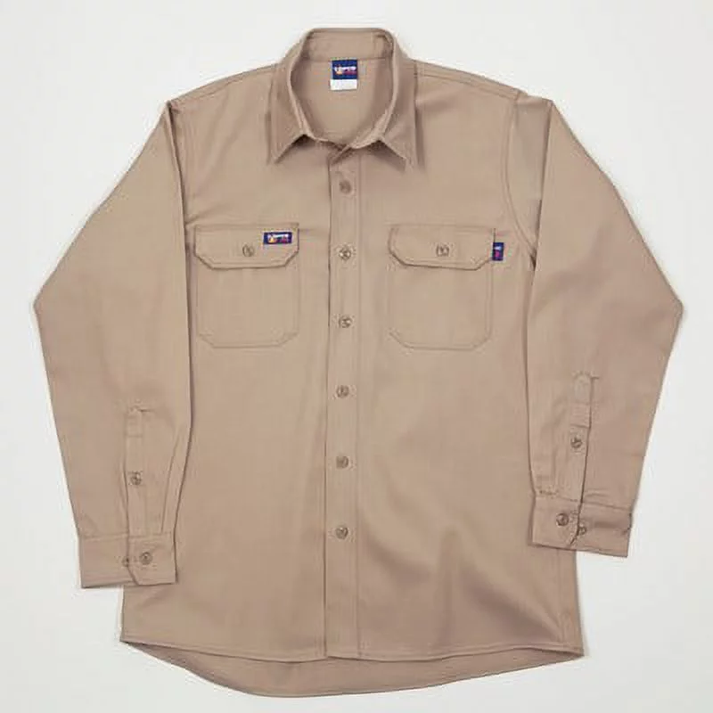 Lapco FR 8.7 Cal 7 oz. Flame Resistant 100% Cotton Twill Men's FR Uniform Shirt, Khaki, Size Regular, Large (1 Unit)