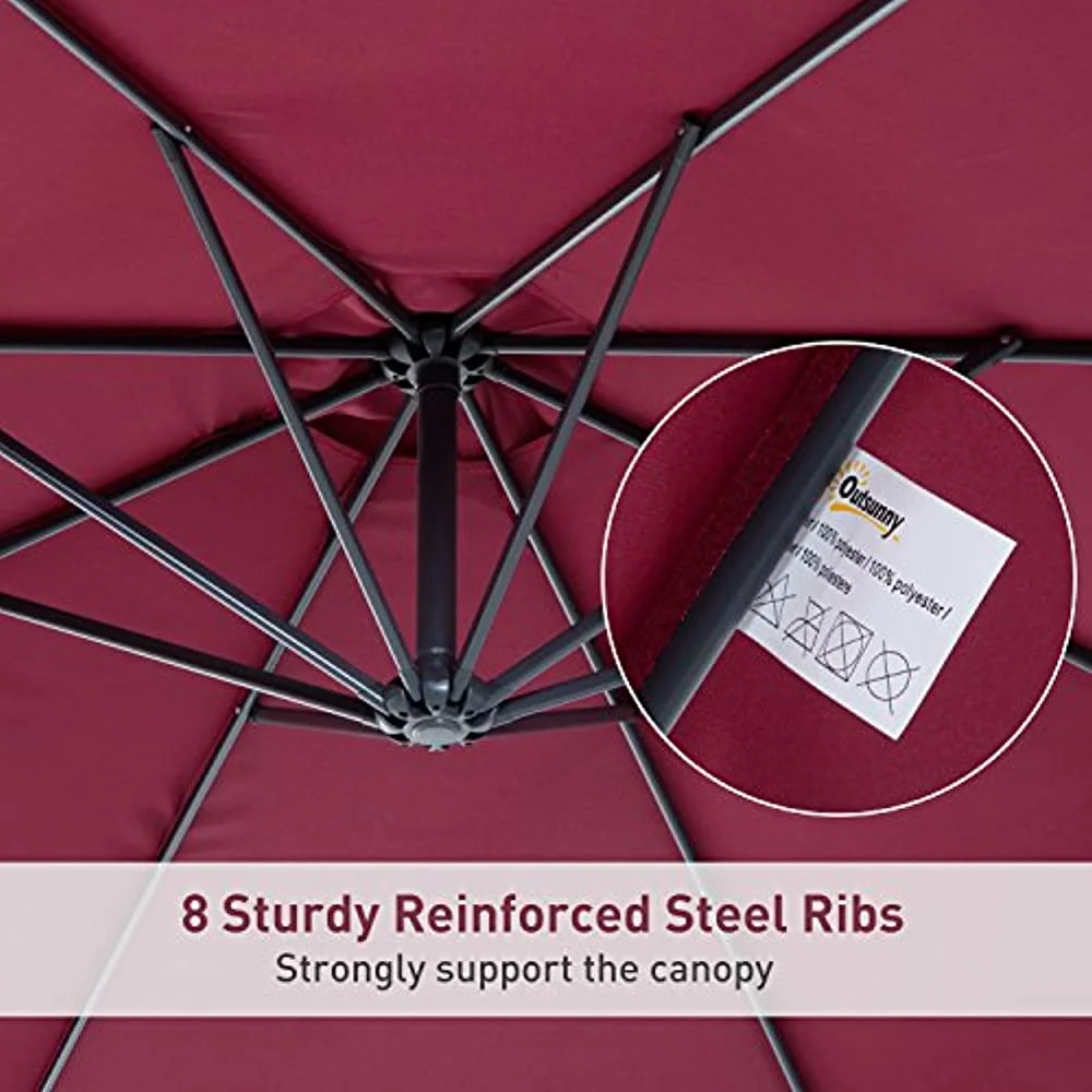 Outsunny 10 Cantilever Hanging Tilt Offset Patio Umbrella with UV Water Fighting Material and a Sturdy Stand Red