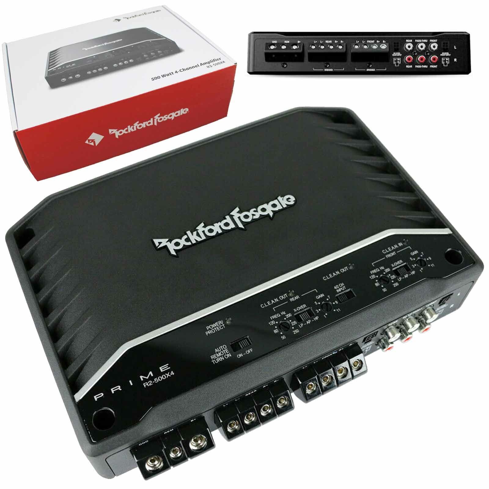 Rockford Fosgate R2-500X4 Prime 500W 4-Channel Full Range Class D Amplifier Bundle