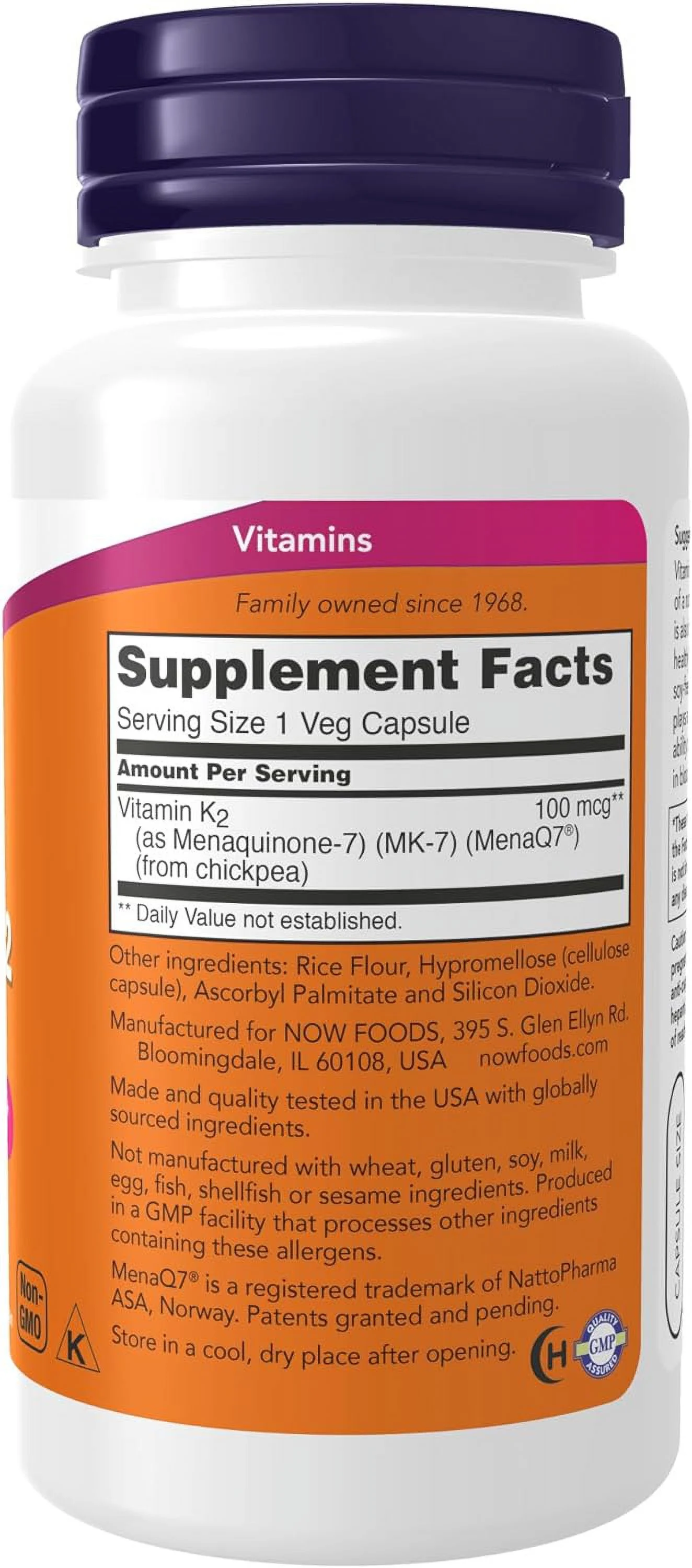 NOW Supplements, MK-7 Vitamin K-2 100 mcg, Cardiovascular Support*, Supports Bone Health*, 120 Veg Capsules