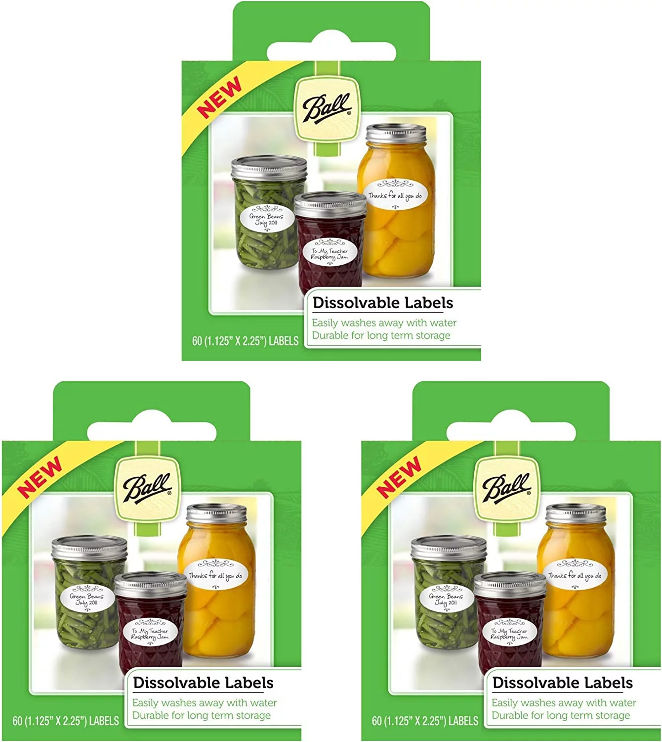Jarden Ball Dissolvable Canning Labels, 60-Labels per Pack (3-Packs Total)