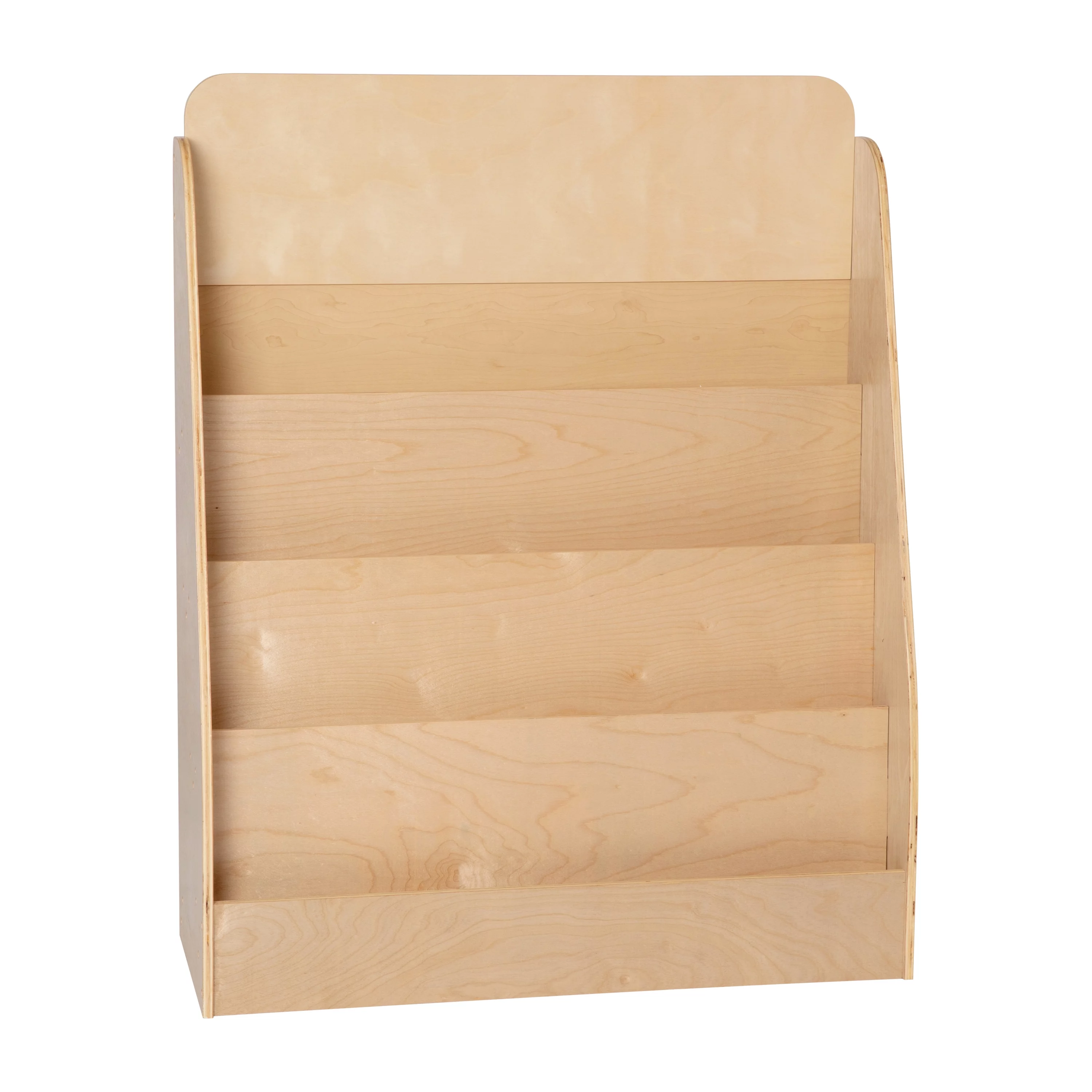 Emma + Oliver Kid's Natural Wood Book Storage Shelf with 4 Storage Slats and Child-Friendly Curved Edges; Recommended for Ages 5-7