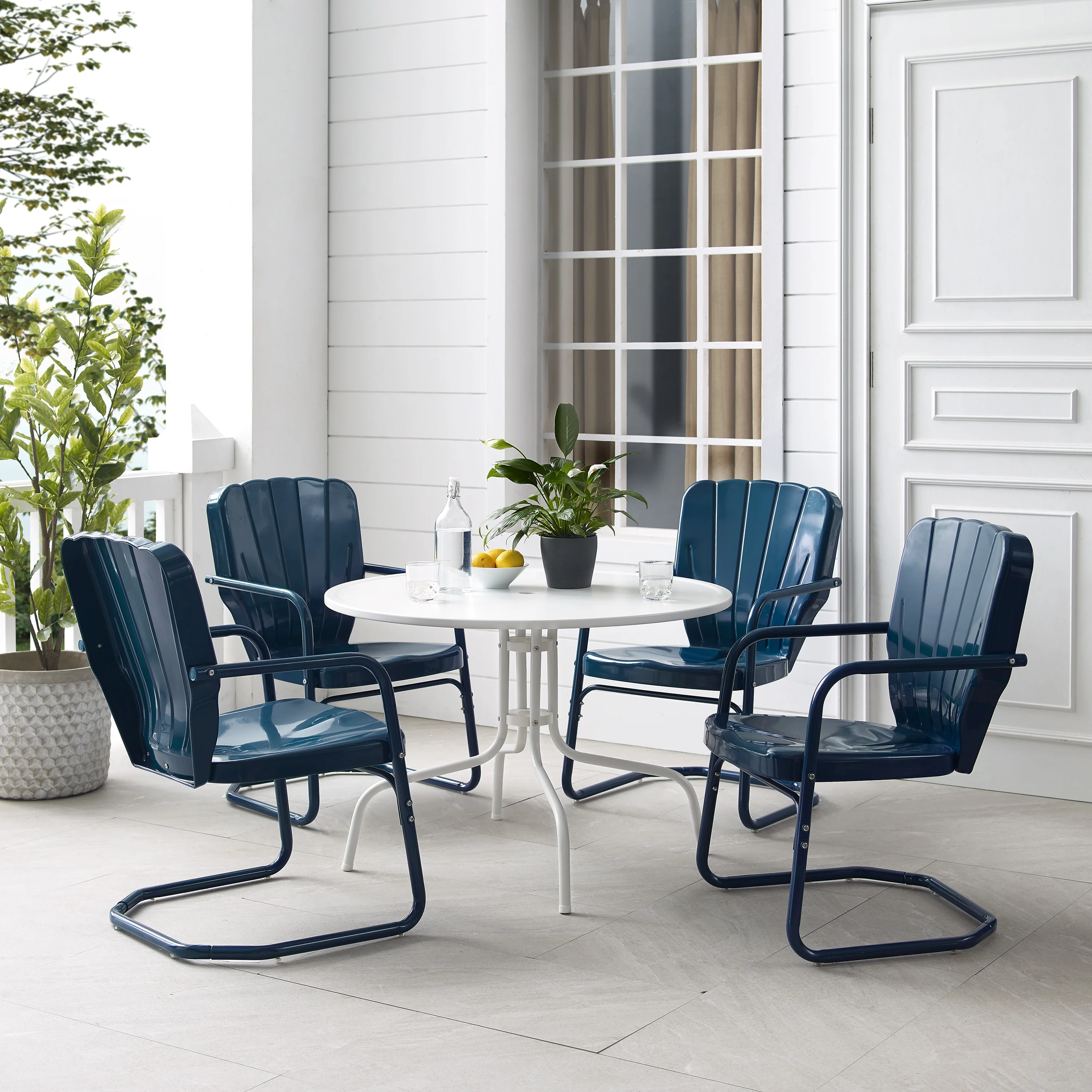 Crosley Furniture Ridgeland 5 Piece Metal Outdoor Dining Set in Navy Gloss