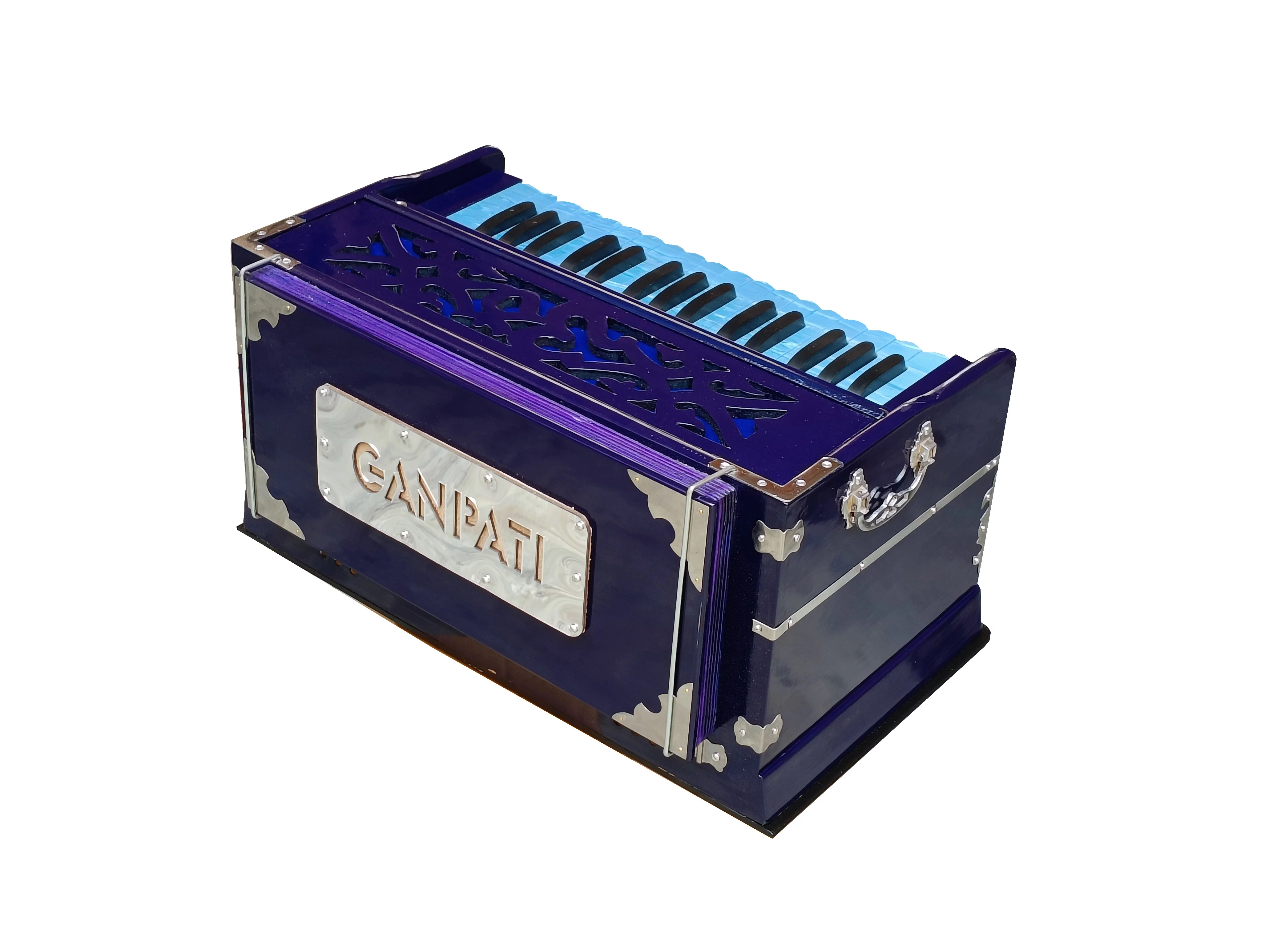 Harmonium Blue~2 Octaves~4 Stops~Double Reeds~440 Hz~32 Keys~7 Fold Bellow~Bhajan~Kirtan