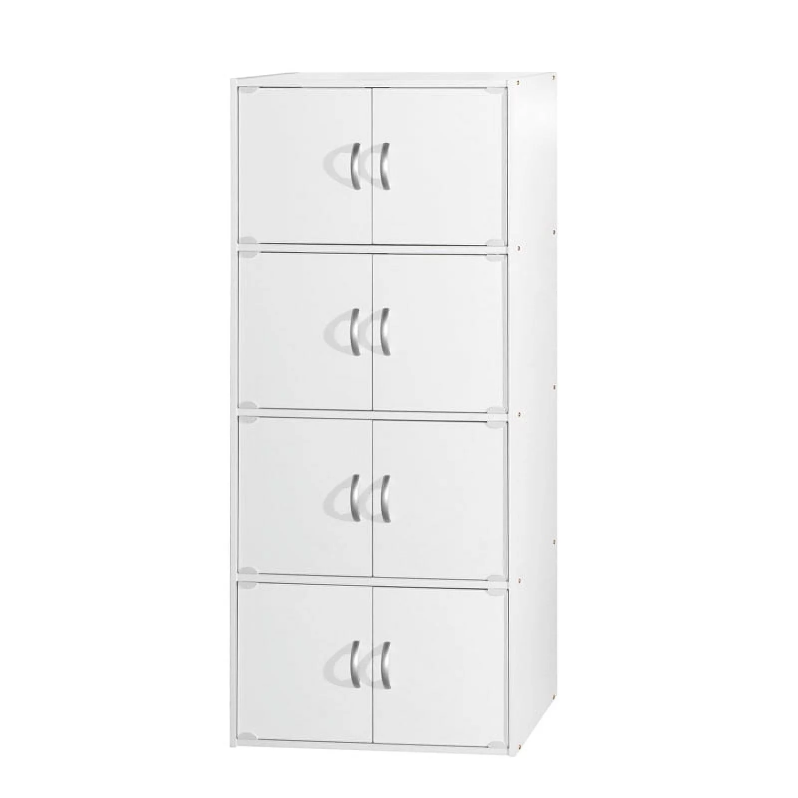 Pemberly Row 4 Shelf 8 Door Versatil Wooden Bookcase Cabinet in White Finish