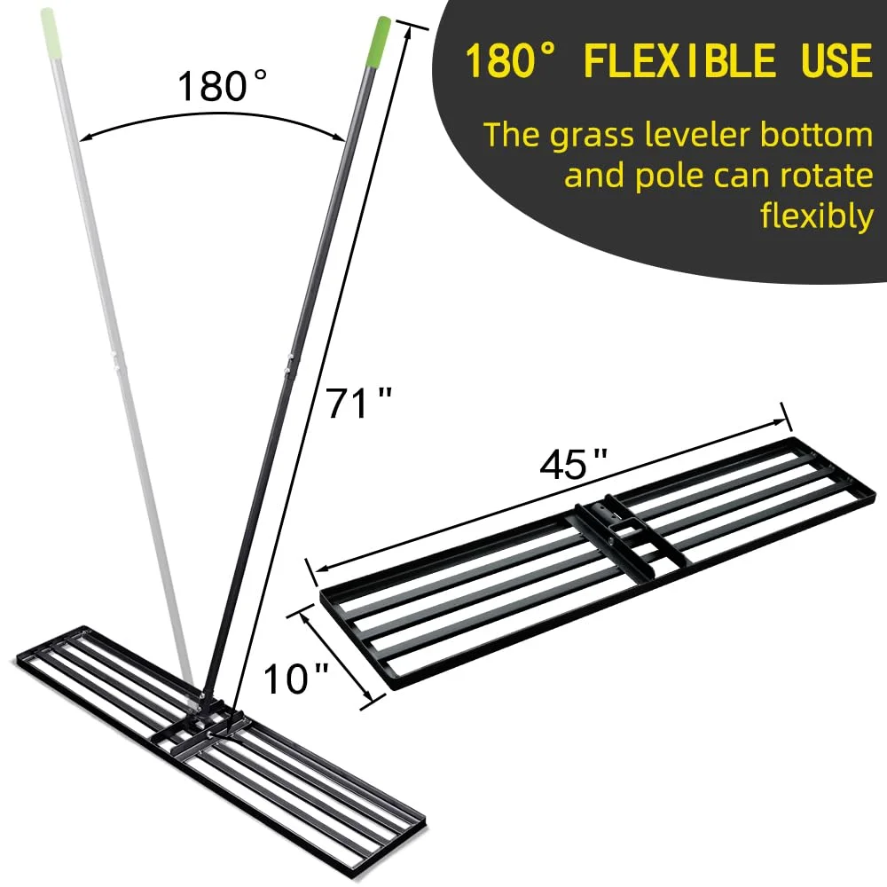 Colwelt Lawn Leveling Rake, 45 x 10 inch Lawn Leveler Rake with 71’’ Long Handle, Heavy Duty Leveling Rakes for Leveling Soil or Dirt Ground Surfaces, Levelawn Tool for Lawn Garden Yard Golf