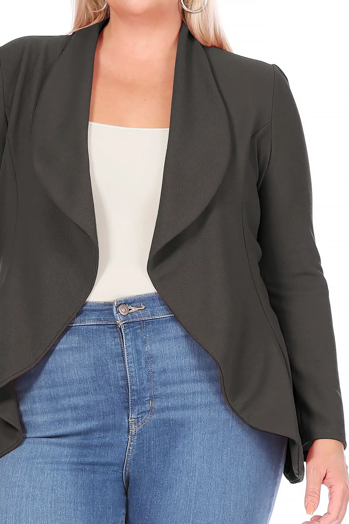 Women's Plus Size Long Sleeve Waist Length Open Front Office Blazer Jacket