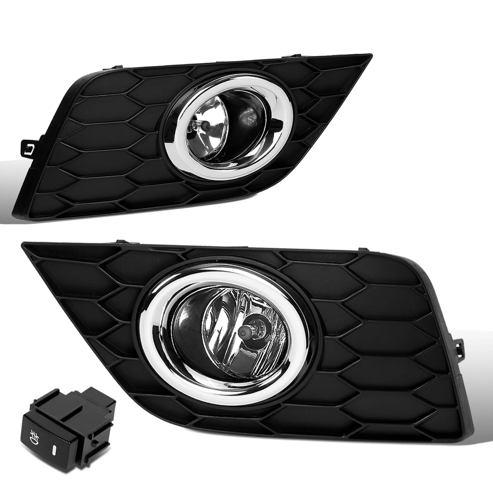 DNA Motoring FL-ZTL-324-CH For 2016 to 2019 Nissan Sentra Pair Factory Style Clear Lens Driving Fog Lights w/ Bezel Switch Wiring Kit 17 18