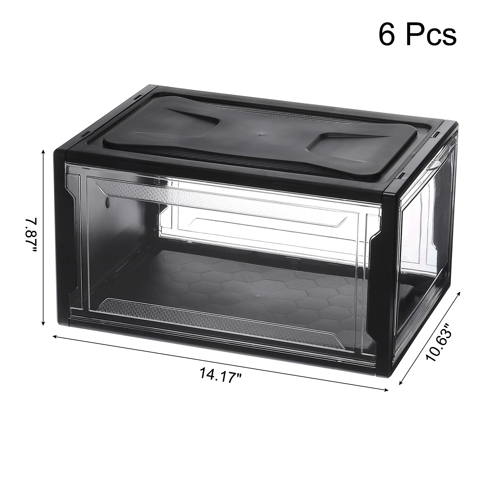 Uxcell 6PCS PMMA Shoe Display Case 14.17x10.63x7.87 Inch PP Transparent Black Large Magnetic Front Door Stackable