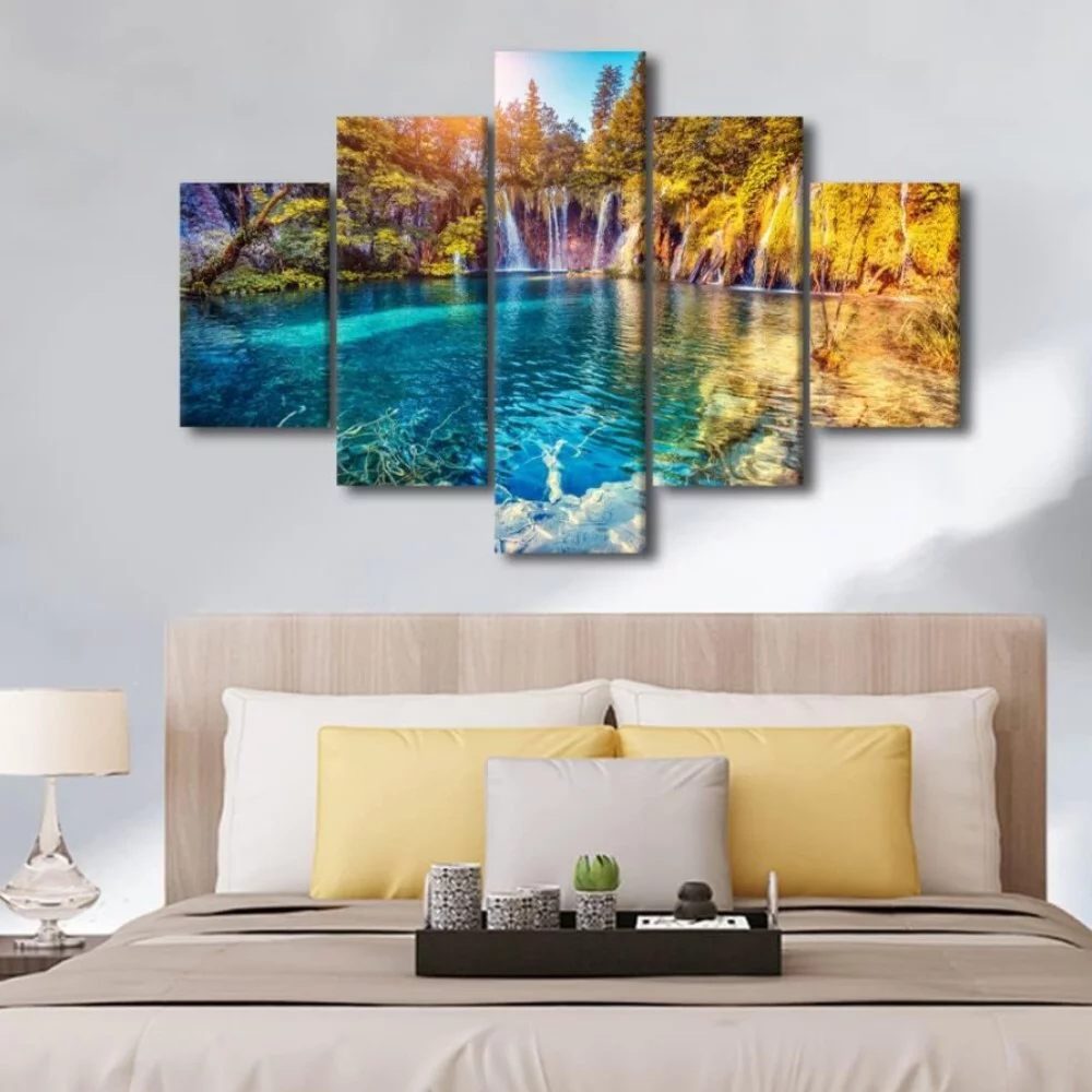 TISHIRON 5PCS Framed Waterfalls Theme Canvas Wall Art Set,60